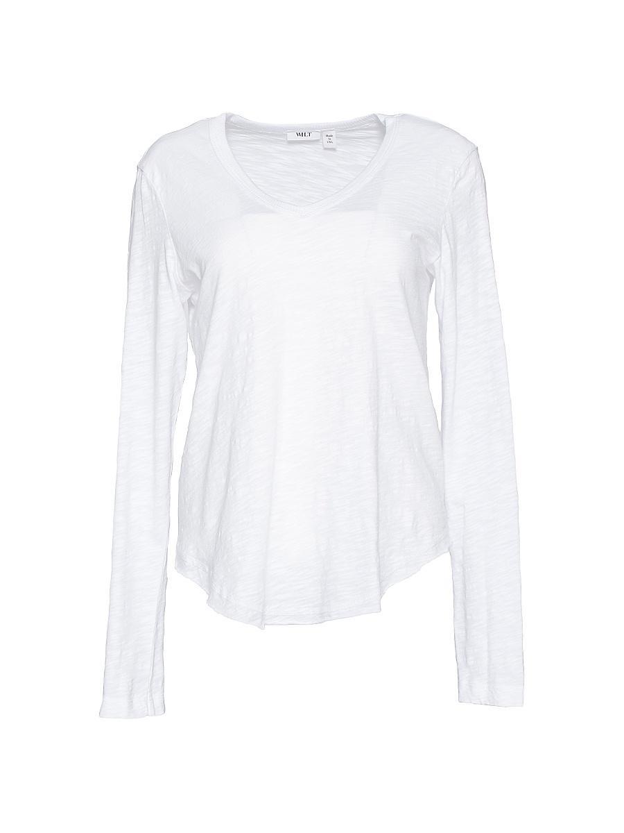 Womens Long Sleeve V-Neck Raw Hem Shirttail Product Image