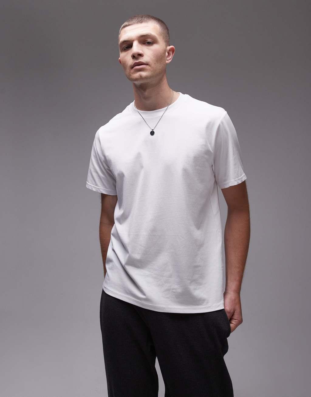 Topman lounge straight leg waffle sweatpants in charcoal and plain white lounge t-shirt multipack Product Image