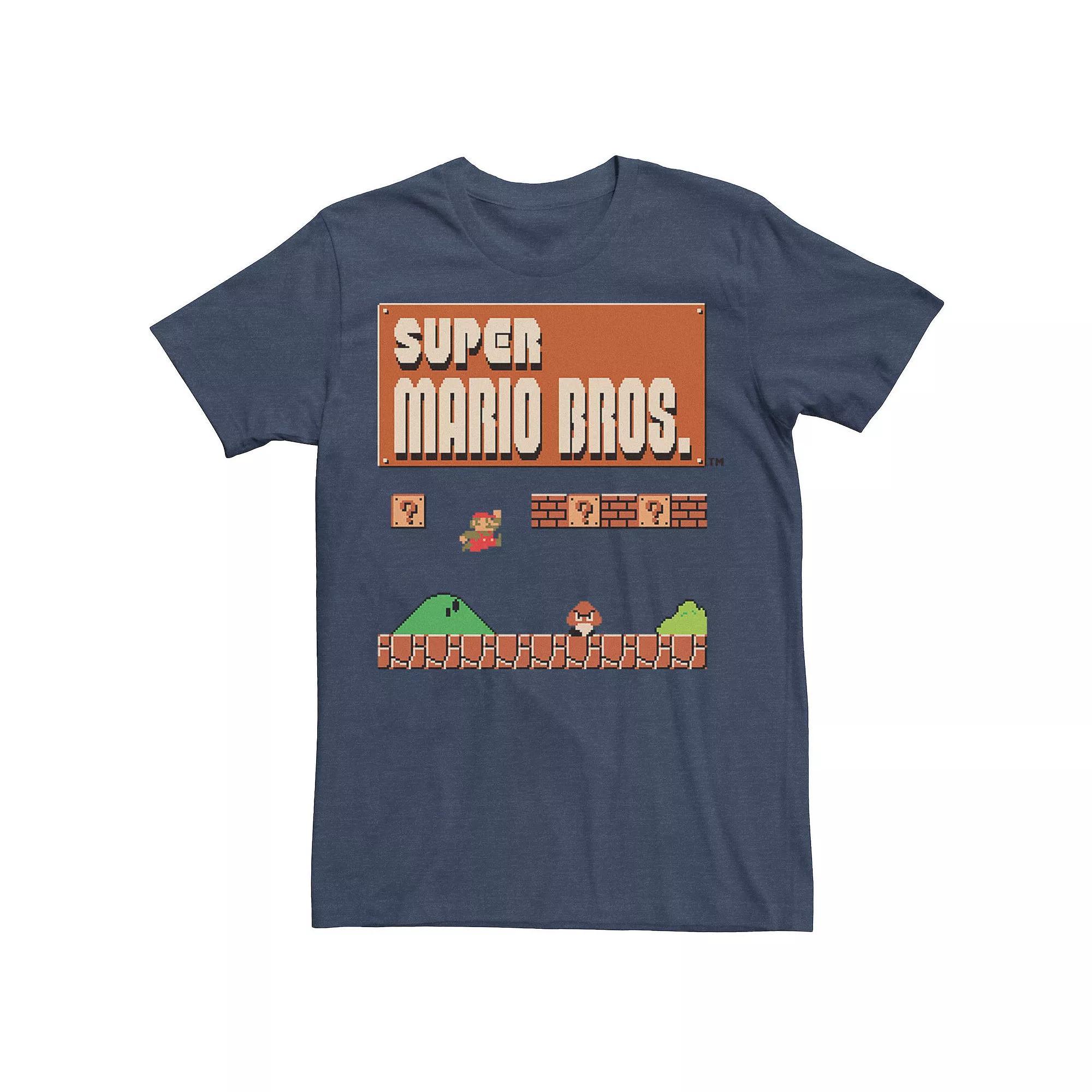 Men's Super Mario Bros Opening Screen Graphic Tee, Size: Small, Navy Grey Product Image