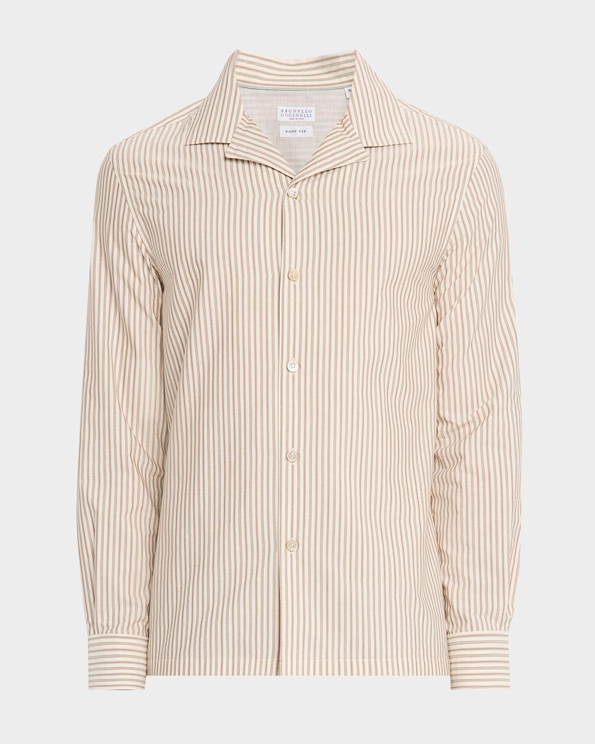 Men's Stripe Cabana-Collar Casual Button-Down Shirt Product Image