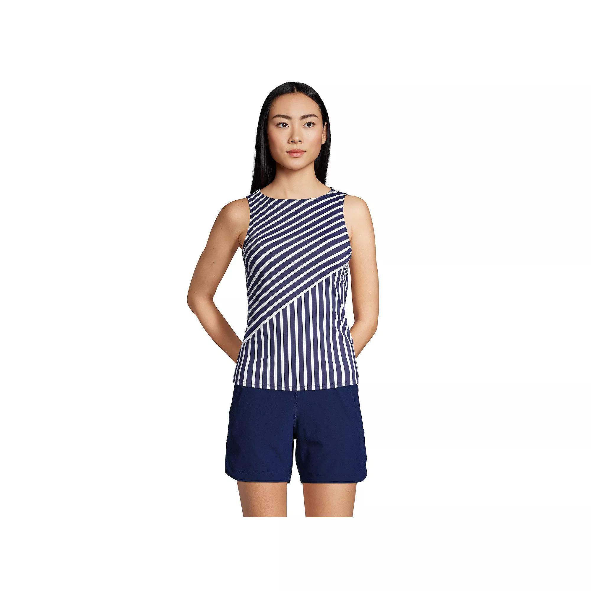 Women's Lands' End DD-Cup UPF 50 High Neck Tankini Swimsuit Top, Size: 8 Dd, Deep Blue  Stripe Product Image