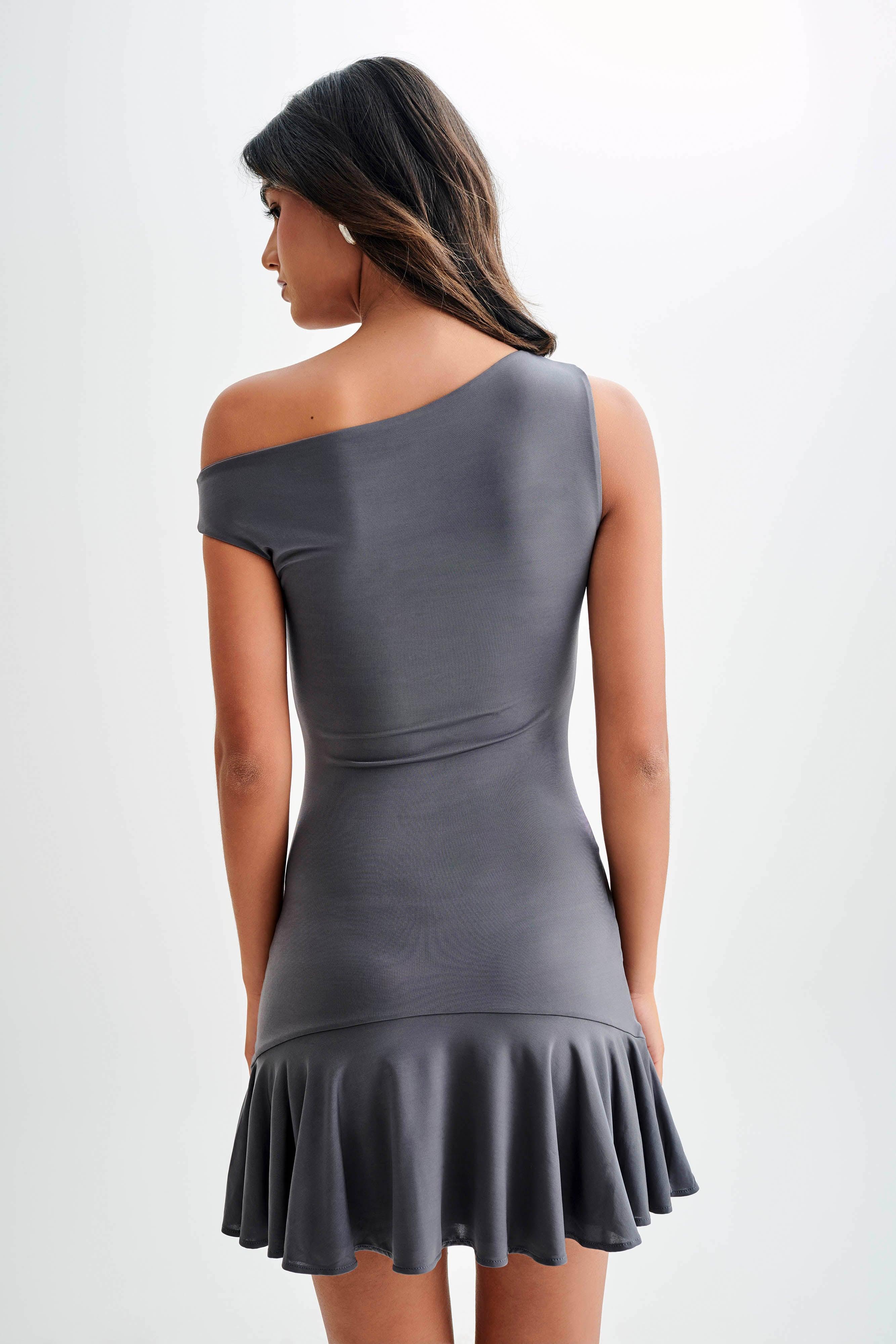 Irving Off Shoulder Slinky Mini Dress - Dark Charcoal Product Image