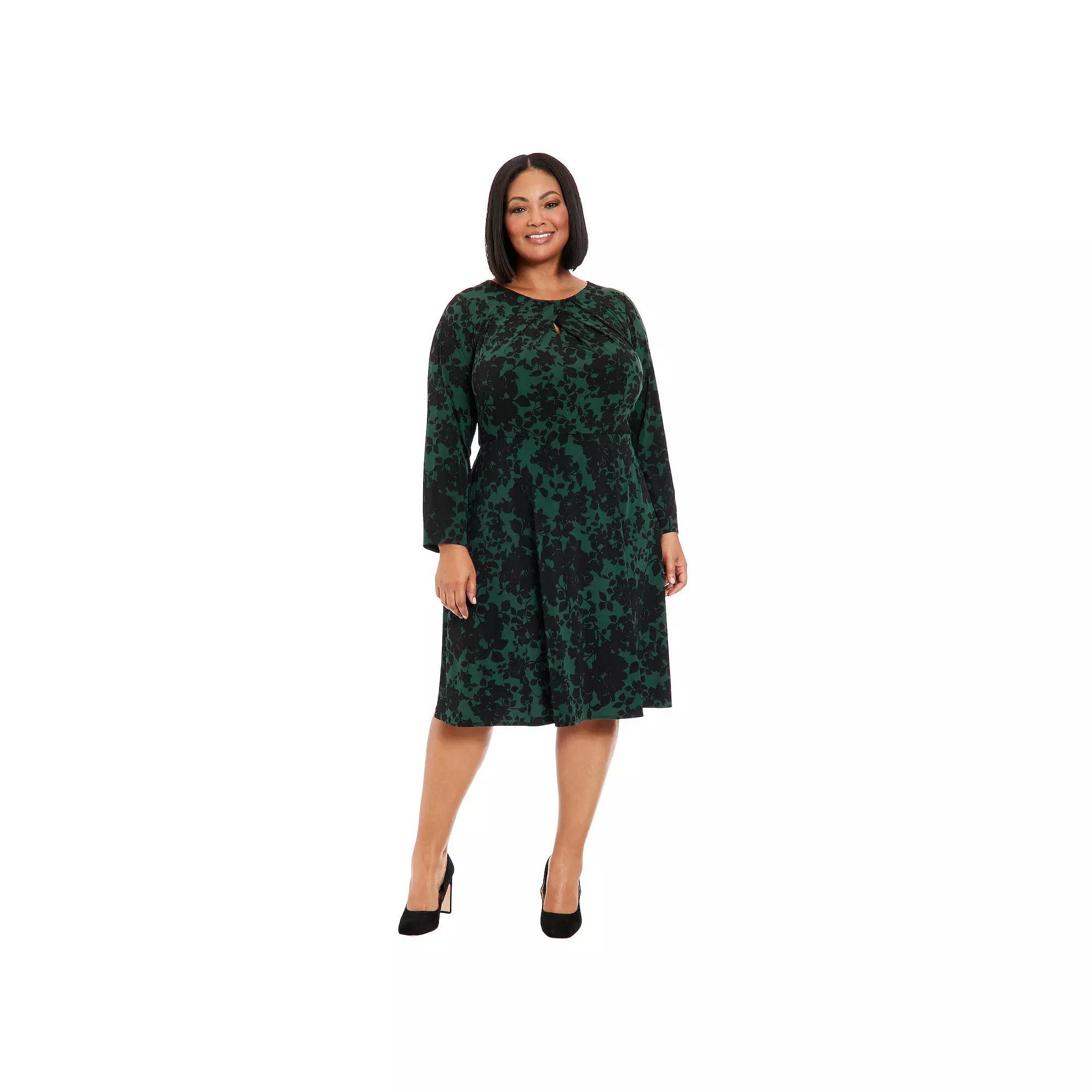 Plus Size London Times Pleated Keyhole Long Sleeve Fit & Flare Dress, Women's, Size: 16 W, Orchid Product Image