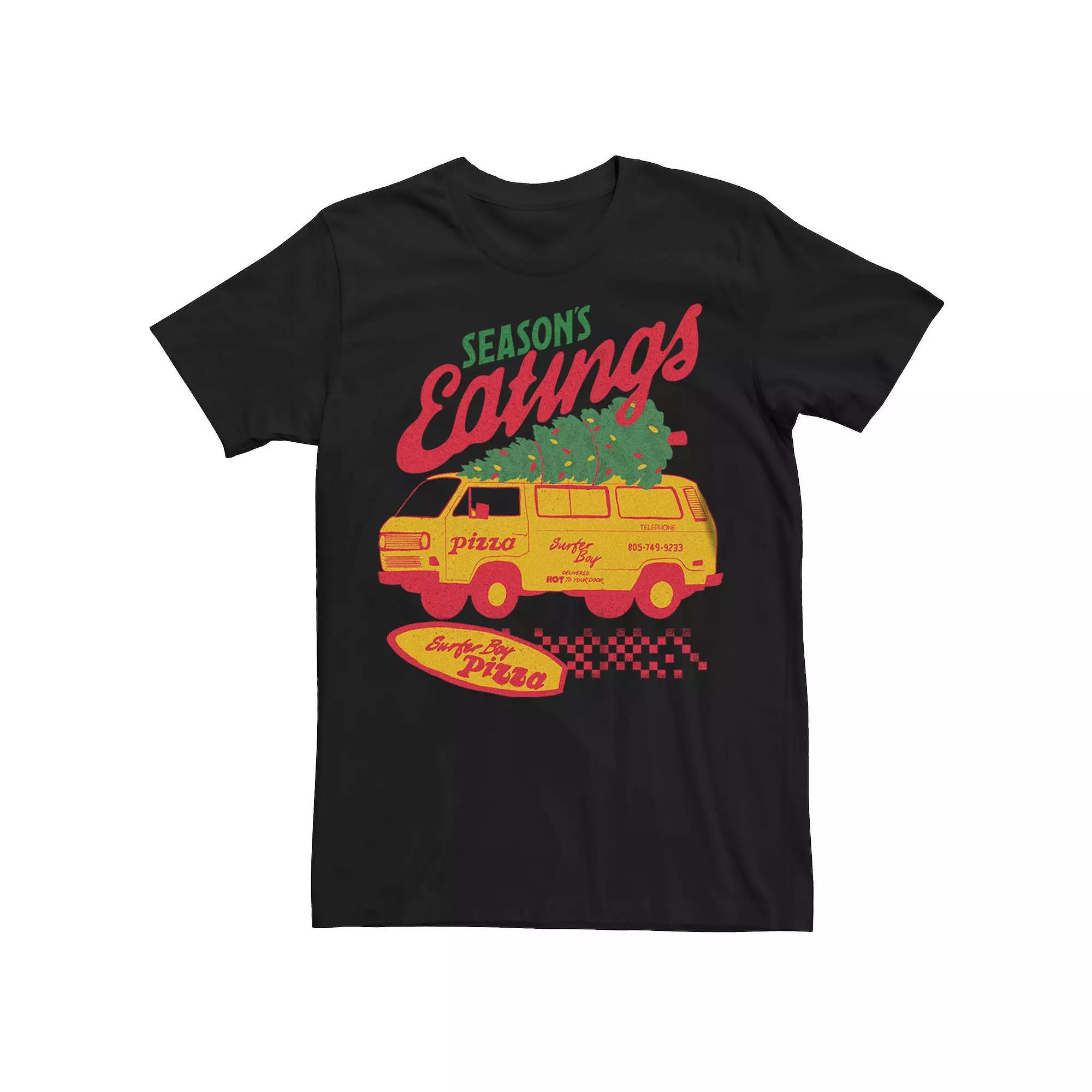 Men's Stranger Things Surfer Boy Pizza Season's Greetings Graphic Tee, Size: XL, Black Product Image