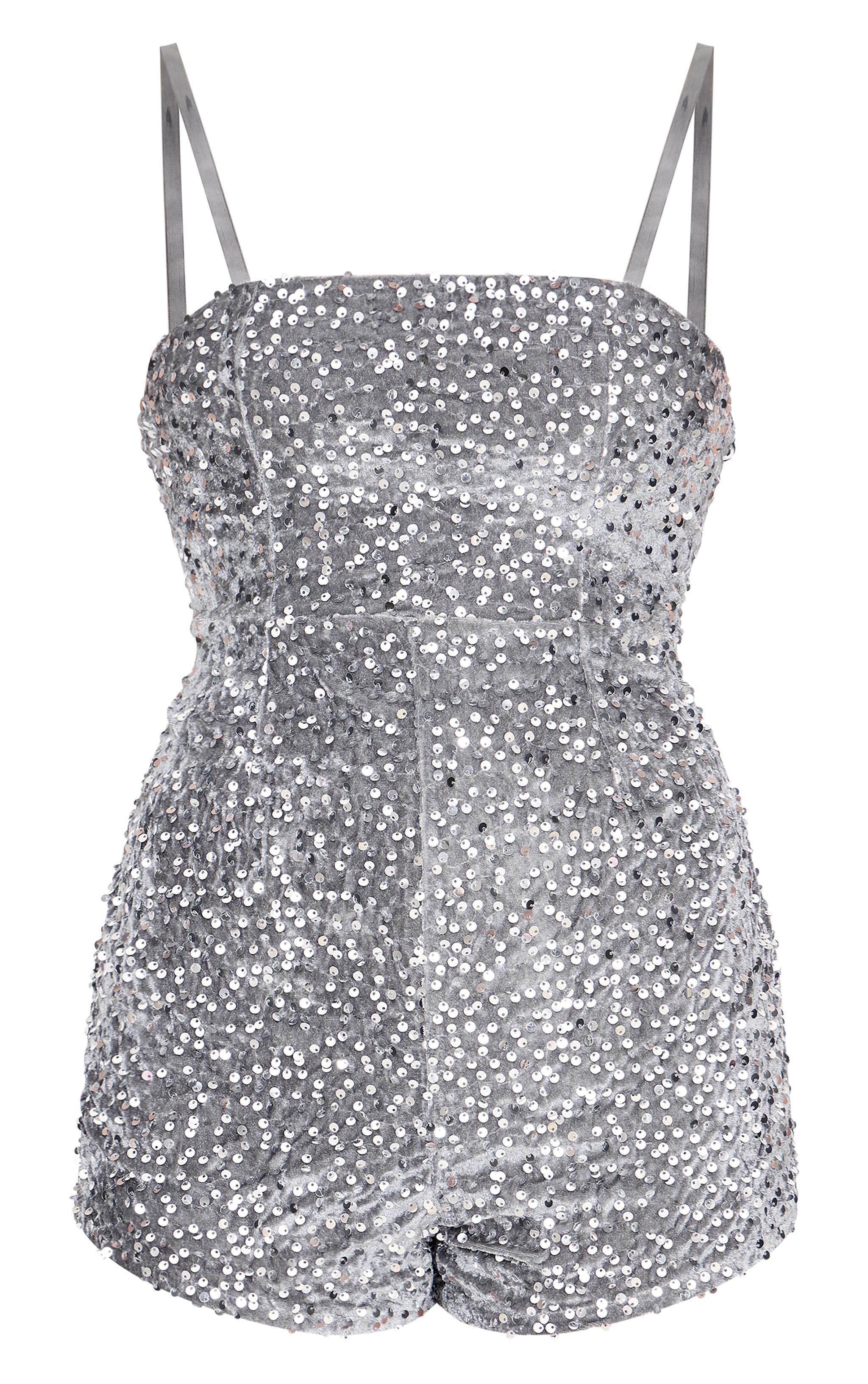 Silver Strappy Sequin Hot Pant Romper Product Image