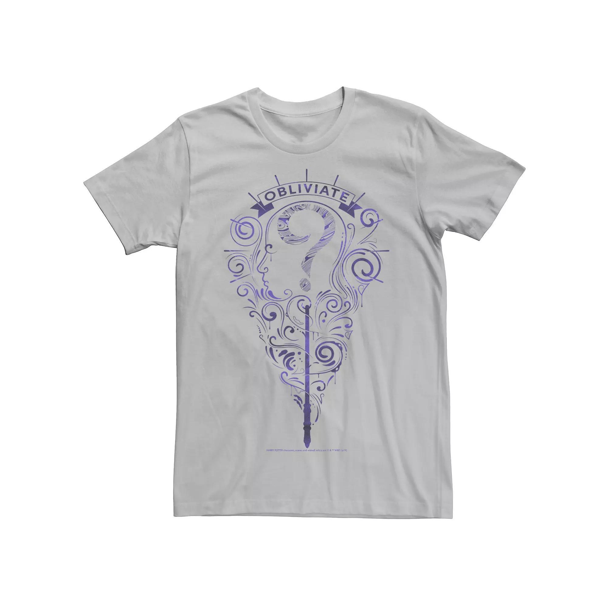 Men's Deathly Hallows Obliviate Purple Outline Logo Tee, Size: Medium, Silver Product Image