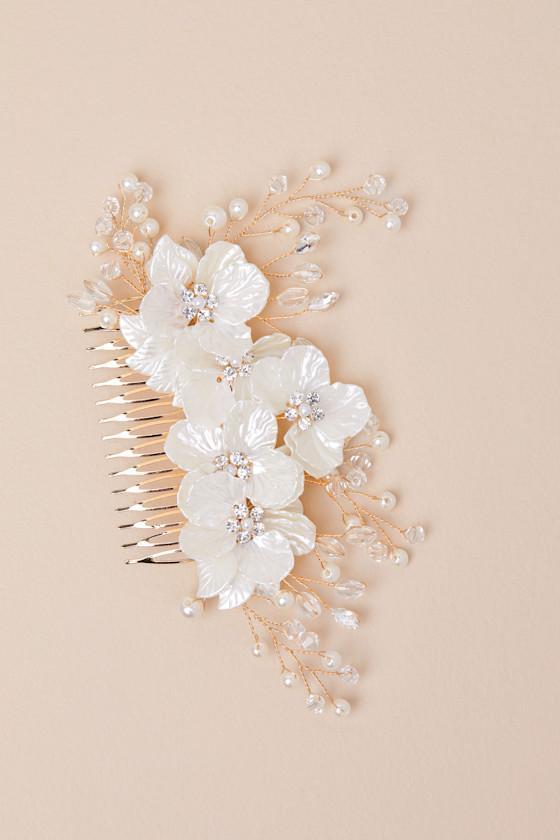 So Marvelous Gold Bead Flower Hair Comb Product Image