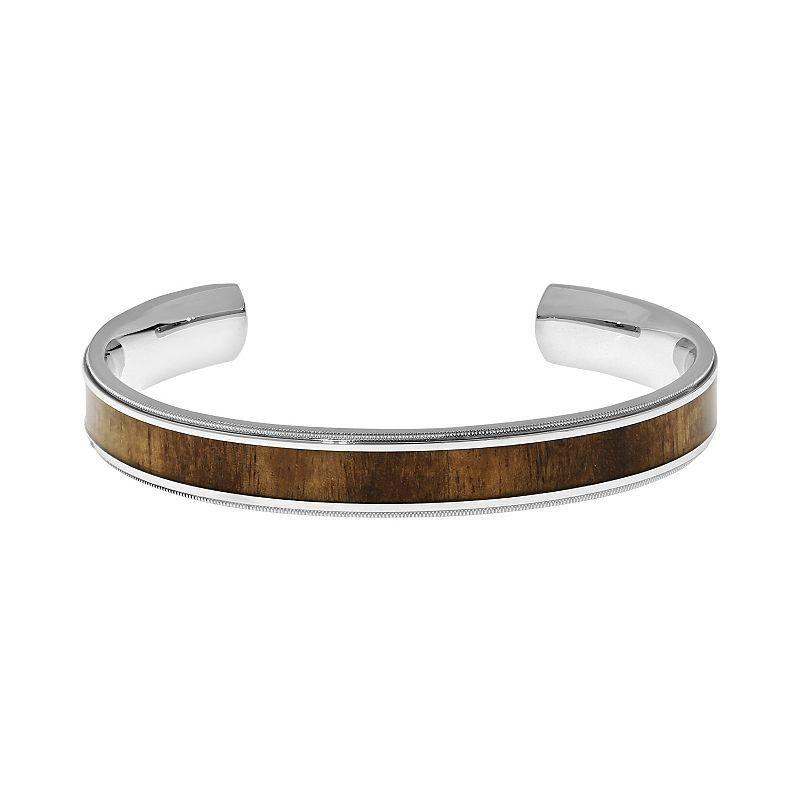 LYNX Stainless Steel Wood Cuff Bracelet - Men, Mens, Brown Product Image