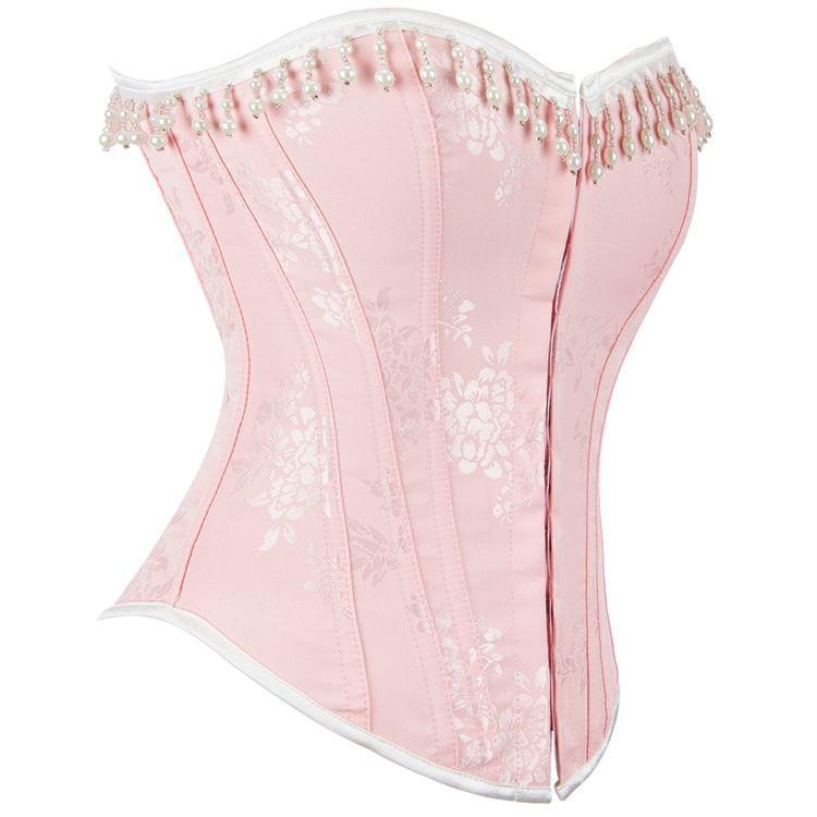 Floral Jacquard Faux Pearl Fringed Bustier Top Product Image