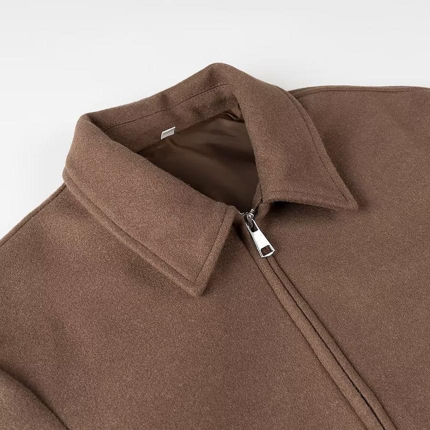 Collared Plain Zip Jacket Product Image