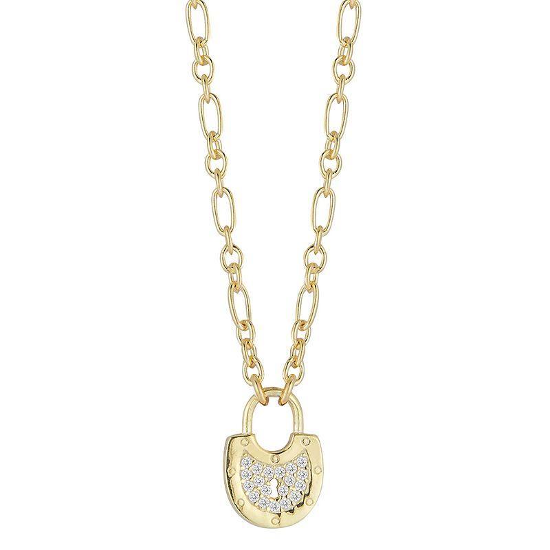 Sunkissed Sterling Sterling Silver Cubic Zirconia Vintage Padlock Necklace, Womens Gold Tone Product Image