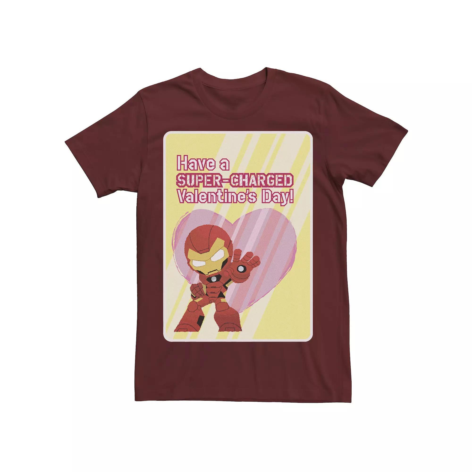 Men's Marvel Iron Man Have A Super-Charged Day Valentine Card Tee, Size: Small, Red Product Image