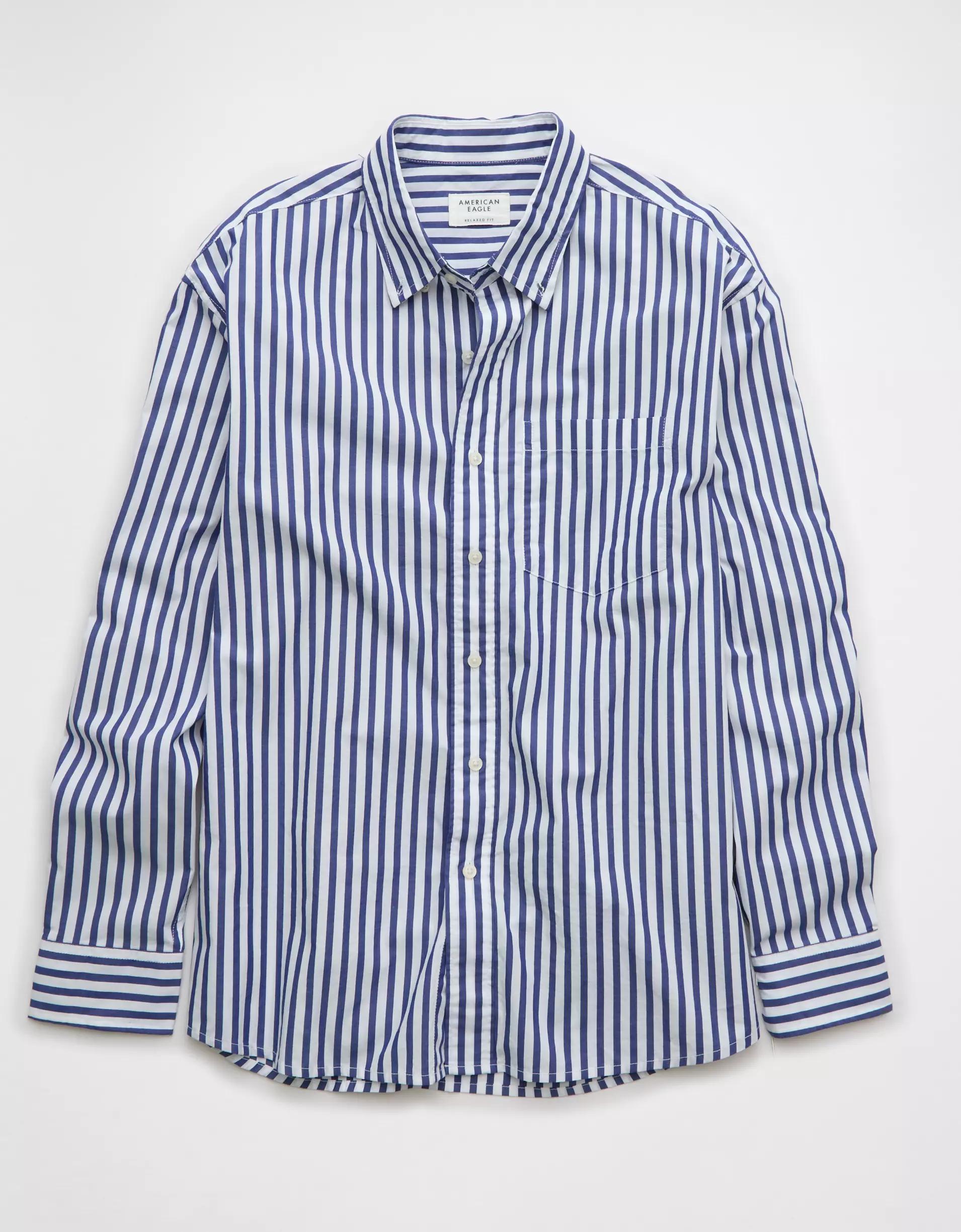 AE Everyday Relaxed Poplin Striped Button-Up Shirt Product Image