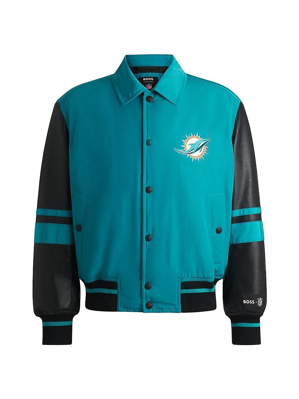 Mens BOSS x NFL Mixed-Material Jacket with Faux-Leather Sleeves Product Image