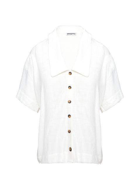 Goody Linen Button Front Top White Product Image