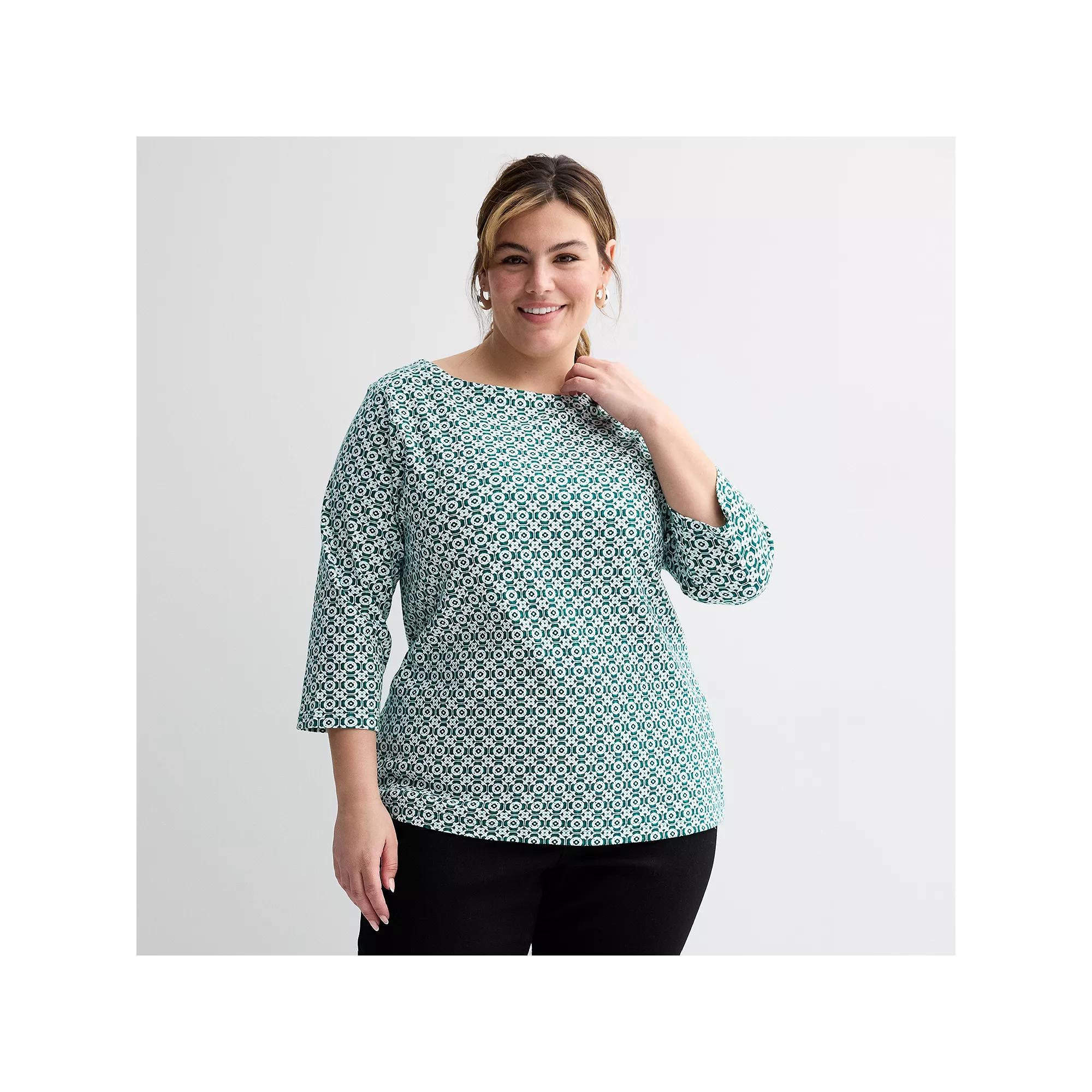 Plus Size Croft & Barrow® Boatneck Top, Women's, Size: 2XL, Green Mod Weave Product Image