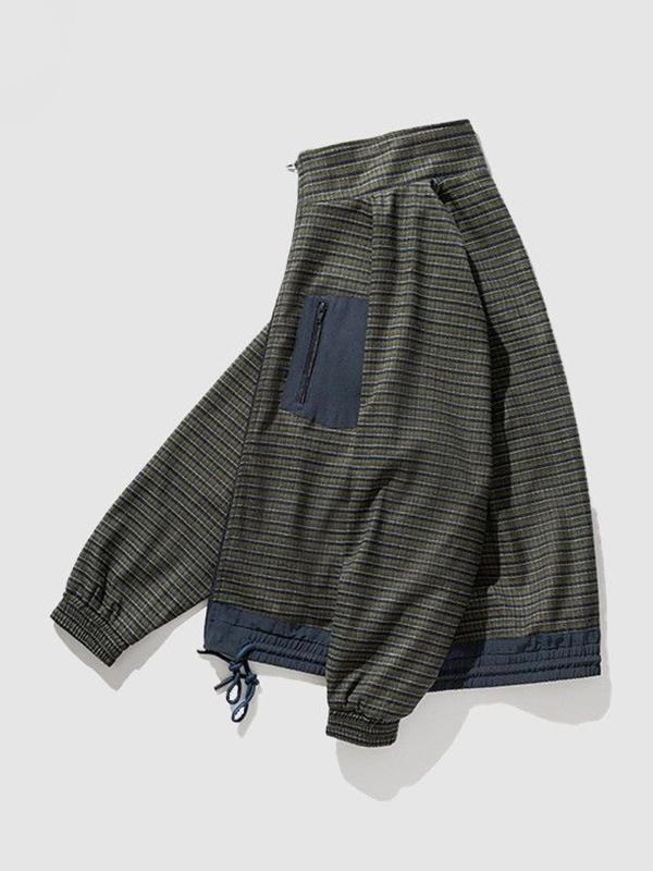 Men's Vintage Plaid Drawstring Hem Zip Up Jacket Product Image