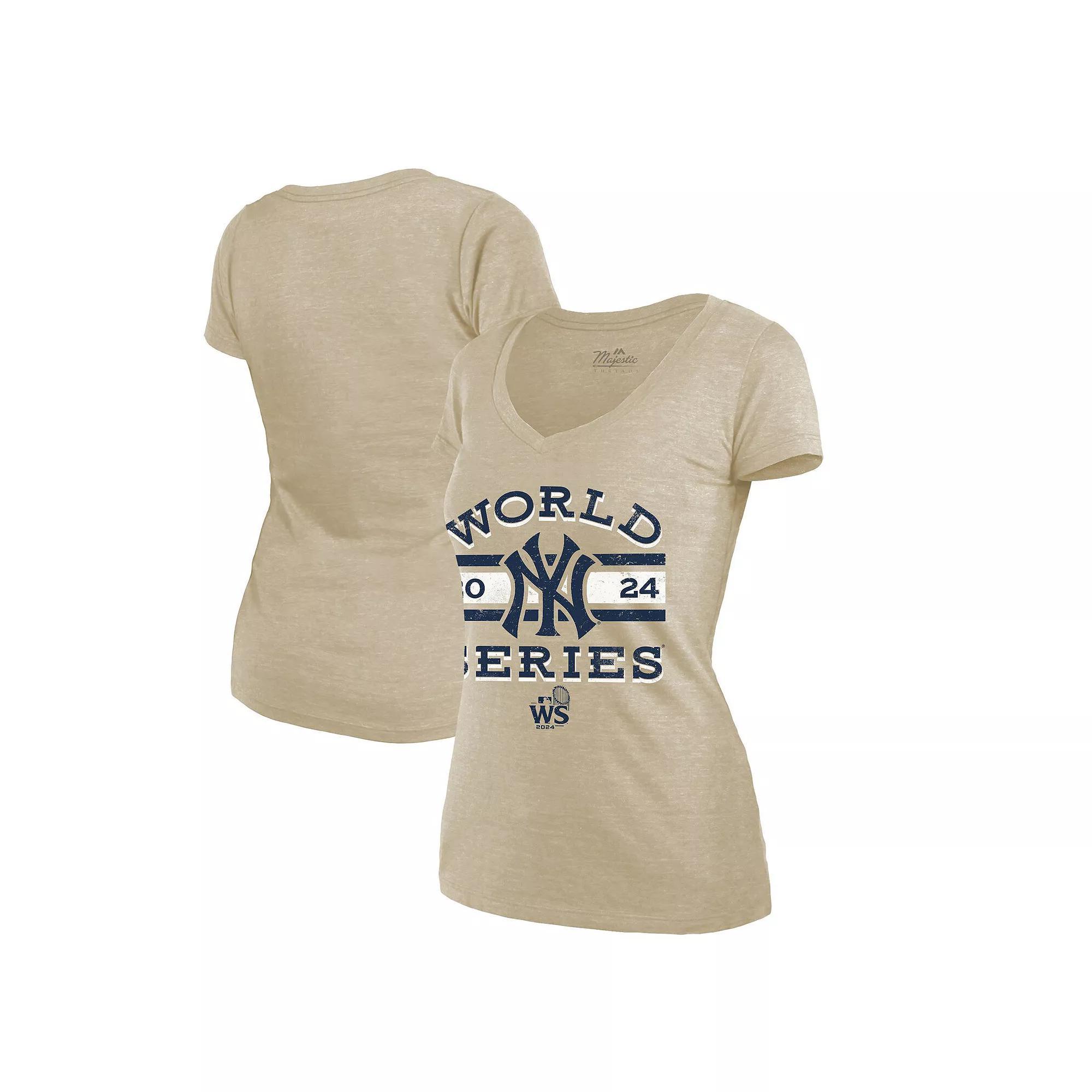 Women's Fanatics Cream New York Yankees 2024 World Series Modest Tri-Blend V-Neck T-Shirt, Size: 3XL, Beige Product Image