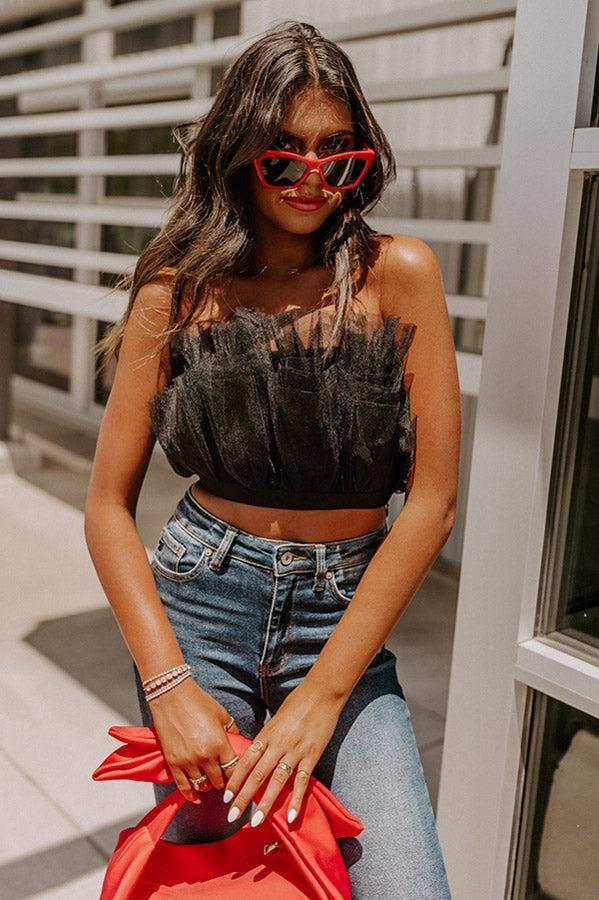 Out Past Midnight Tulle Crop Top In Black Product Image