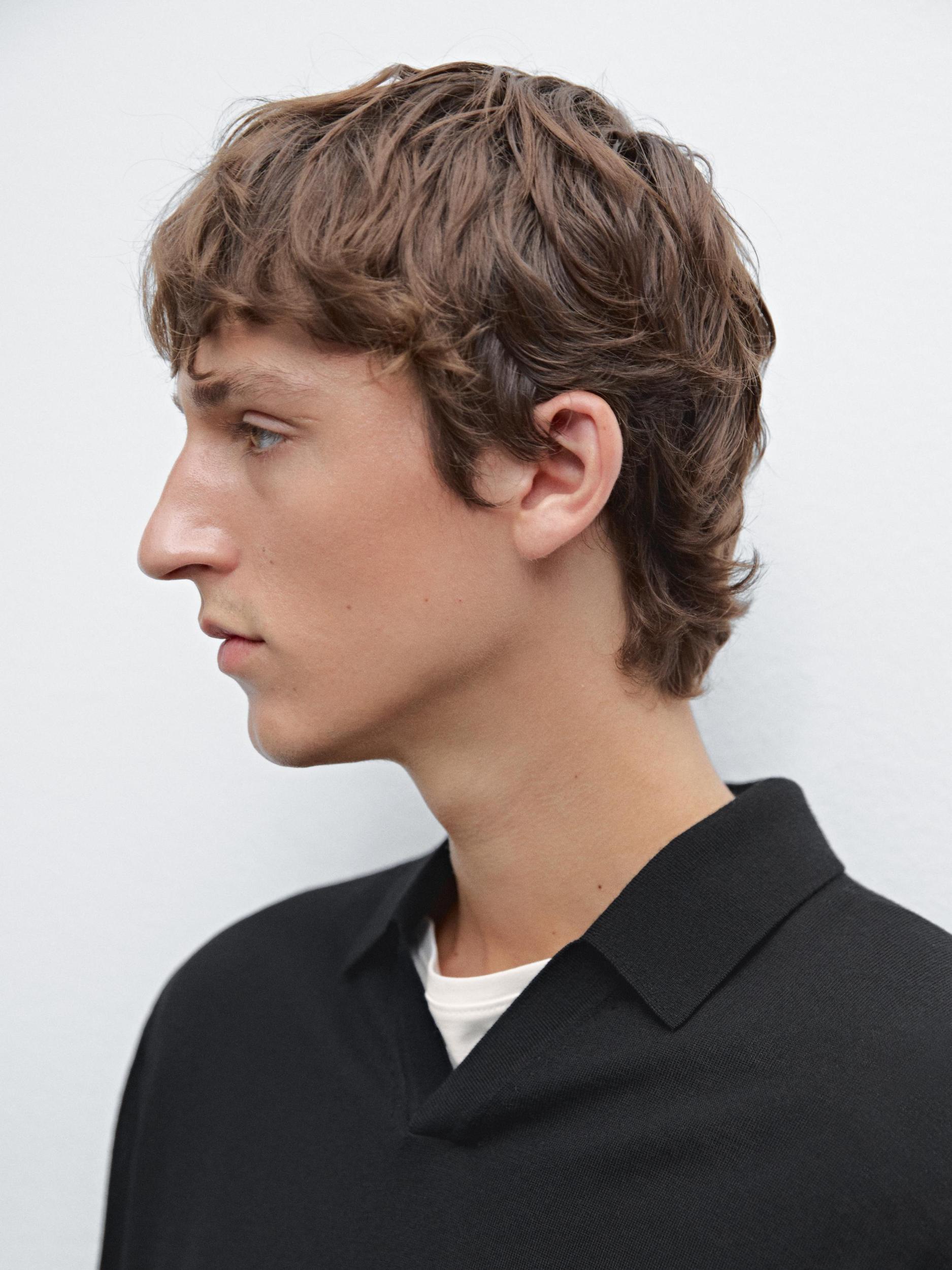 100% merino wool knit polo sweater Product Image