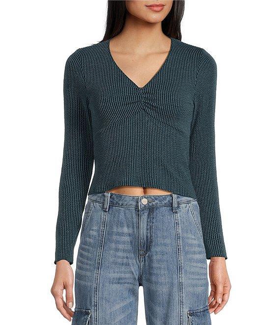 Moa Moa Long Sleeves V-Neck Urban Rib Top Product Image