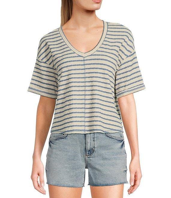 Moa Moa Striped V-Neck Short Sleeve Top Product Image