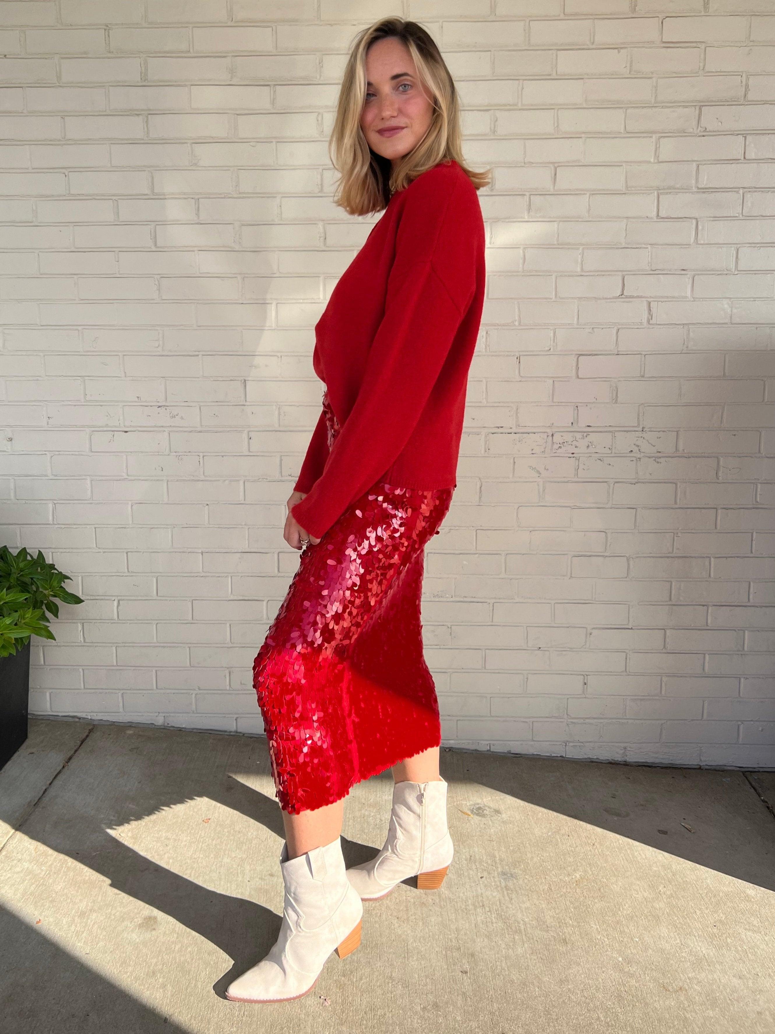 [ASTR The Label] Amos Sequin Midi Skirt - Red Product Image