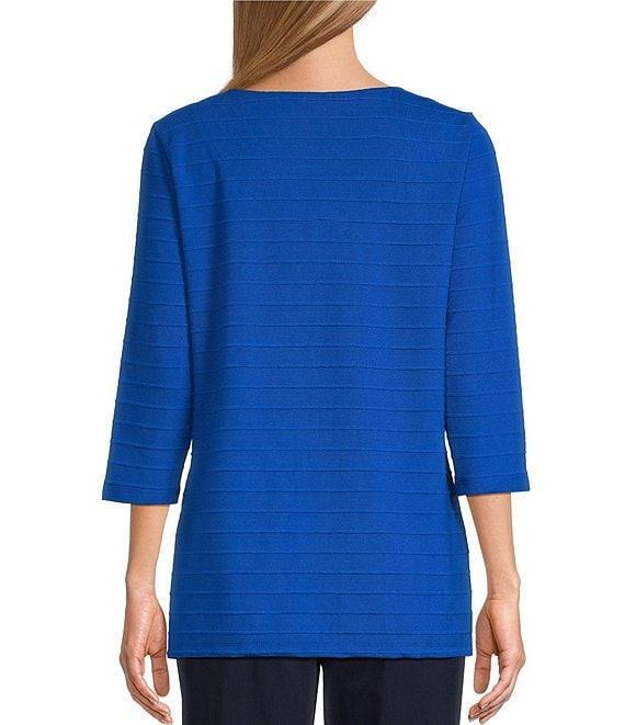 Allison Daley 3/4 Sleeve Keyhole Neck Spaced Ottoman Knit Top Product Image