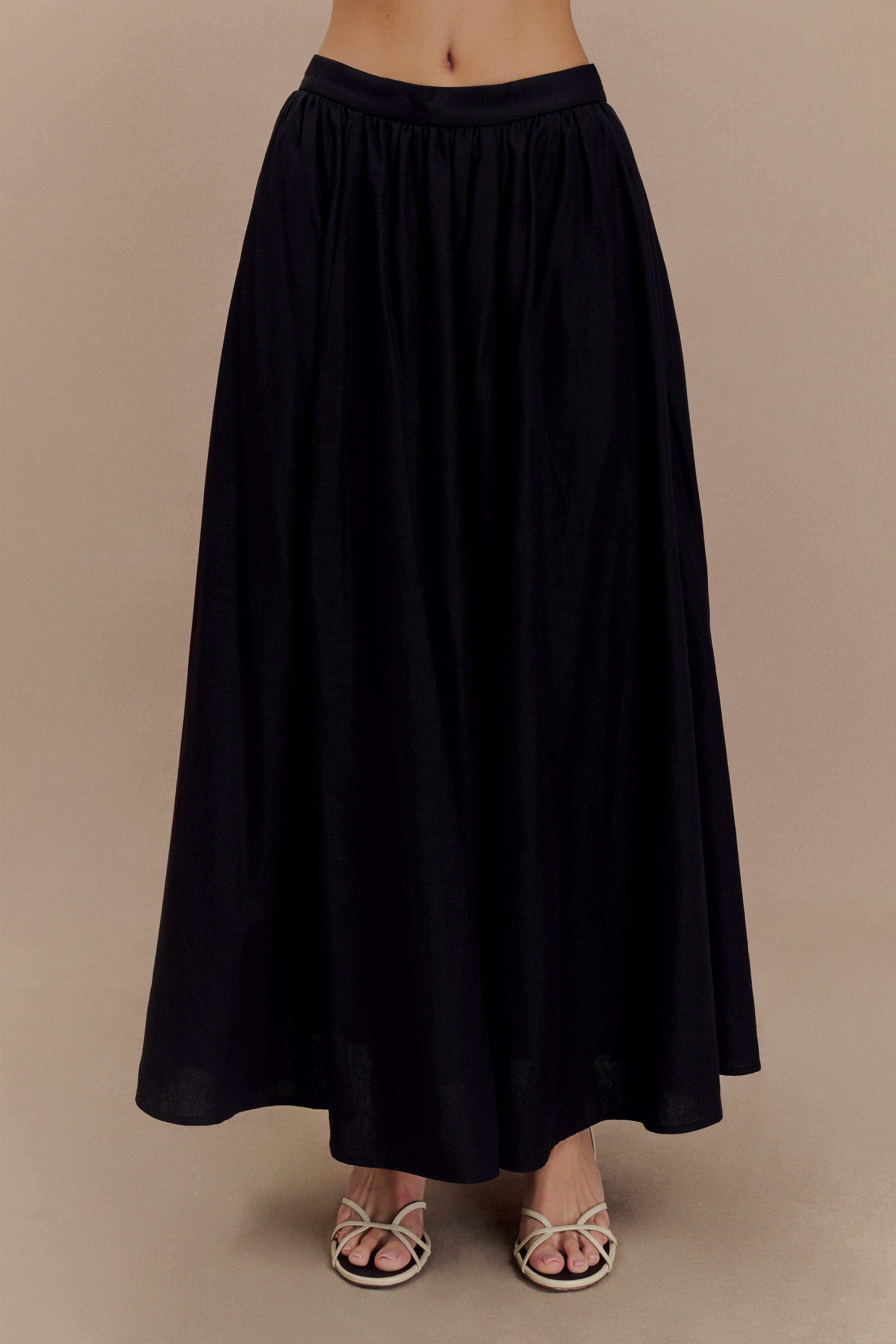 Clarence Linen A-Line Maxi Skirt - Black Product Image