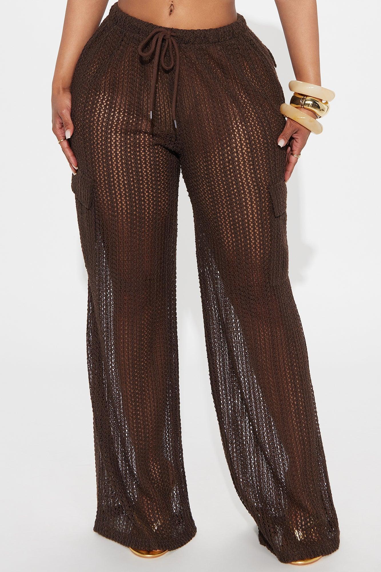 Fun Times Crochet Wide Leg Pant - Chocolate Female Product Image