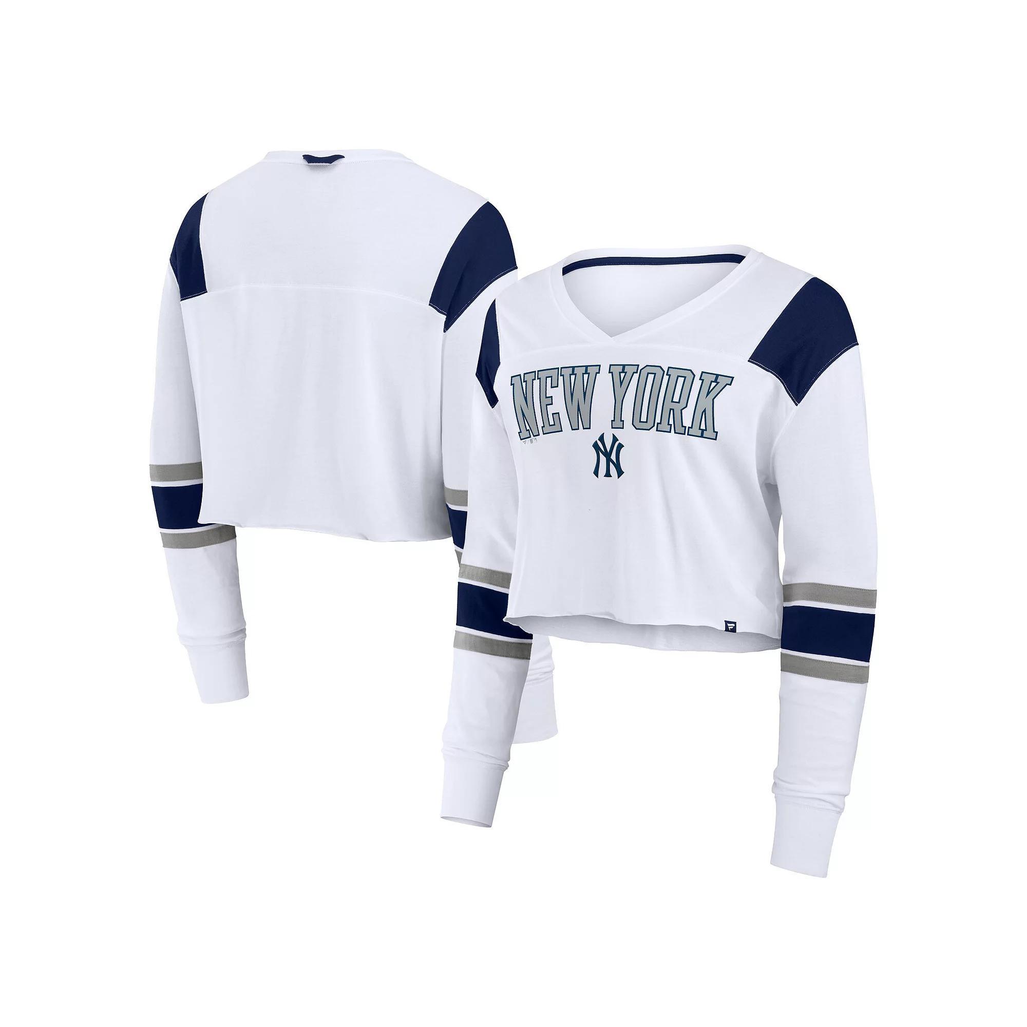 Women's Fanatics  White New York Yankees Stretch Cropped Fashion Long Sleeve T-Shirt, Size: XL Product Image