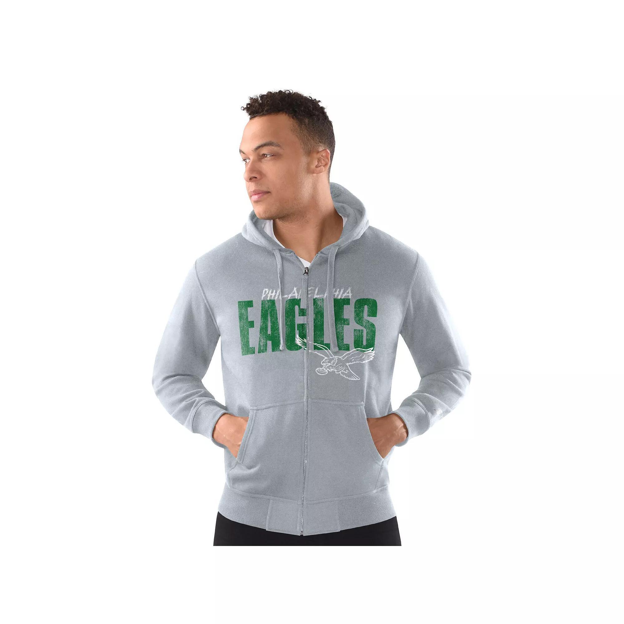 Men's Starter Heather Gray Philadelphia Eagles Distressed Classic Full-Zip Hoodie, Size: 2XL, Grey Product Image