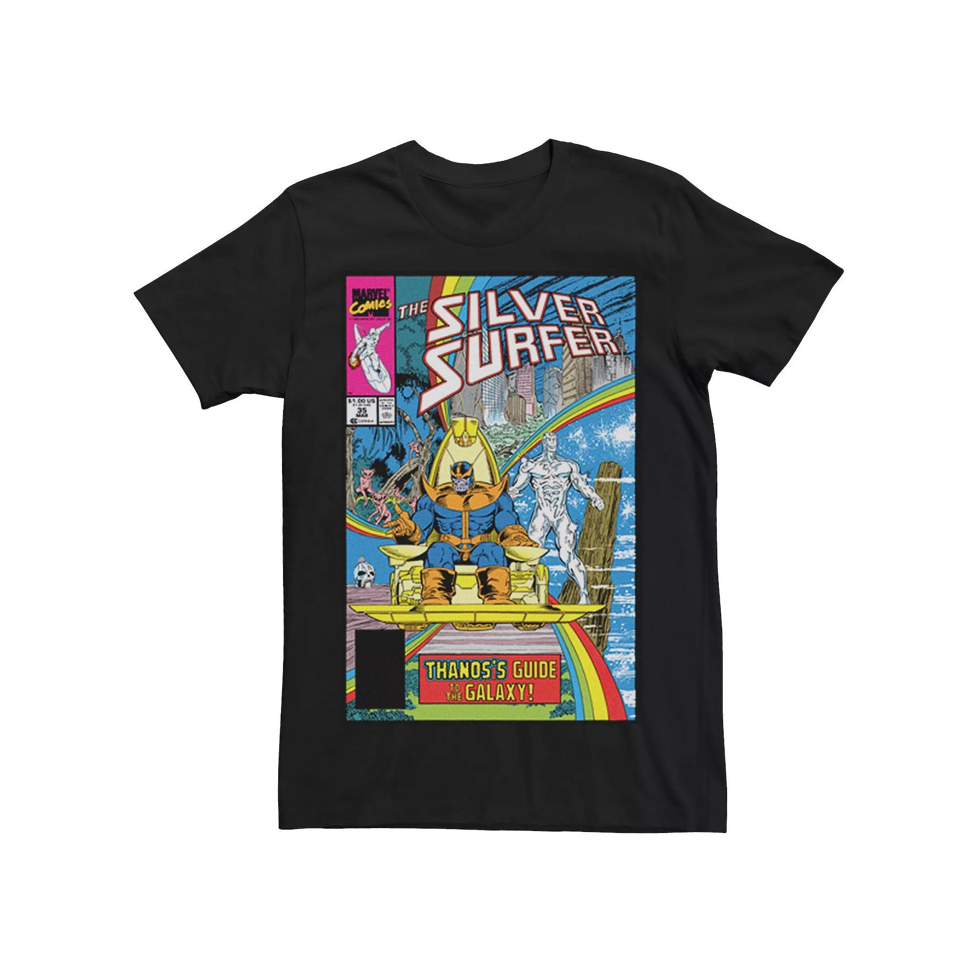 Men's Marvel Thanos Guide To The Galaxy Silver Surfer Comic Cover Graphic Tee,  Product Image