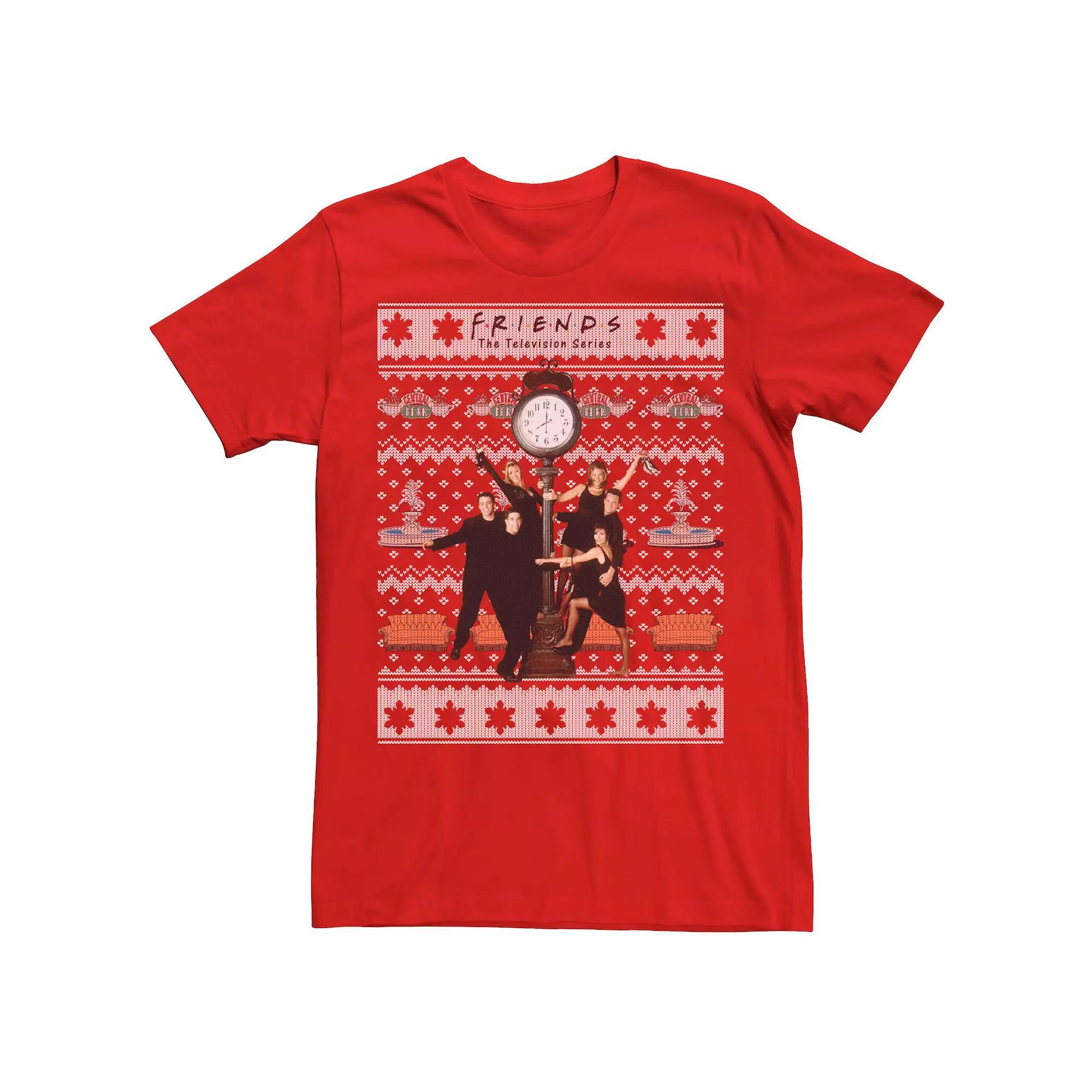 Men's Friends Around The Clock Holiday Pattern Tee, Size: 3XL, Red Product Image