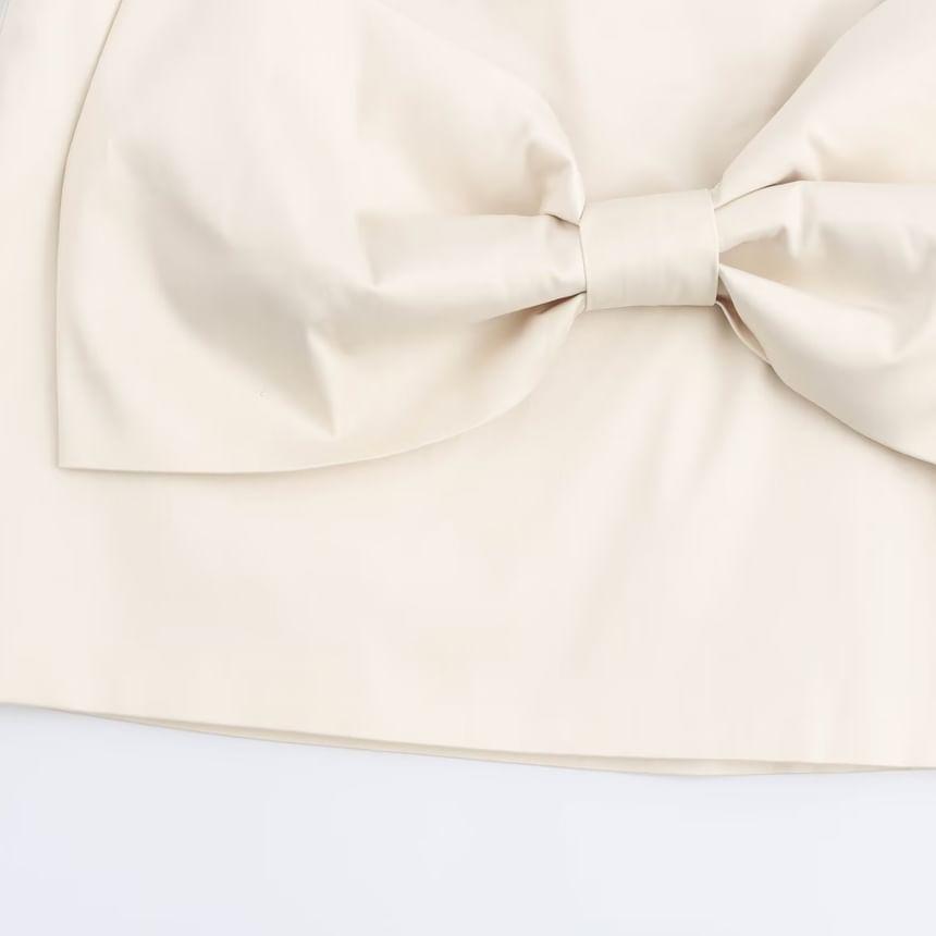 Low Rise Plain Bow Satin Mini Pencil Skirt Product Image