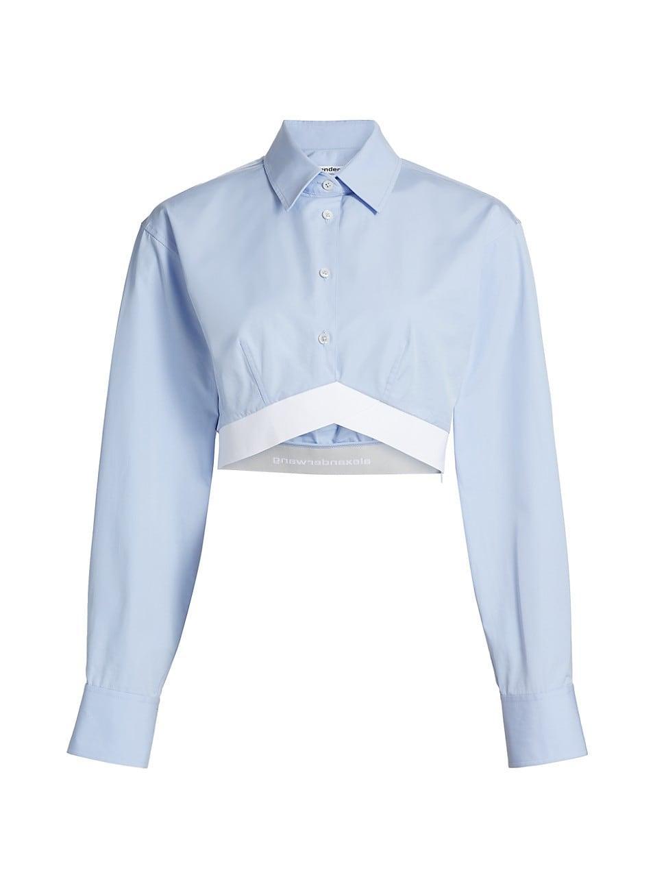 Womens Cropped Logo Elastic Button-Front Shirt Product Image