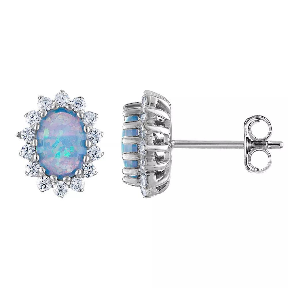 Sterling Silver Lab-Created Blue Opal Stud Earrings, Womens Product Image