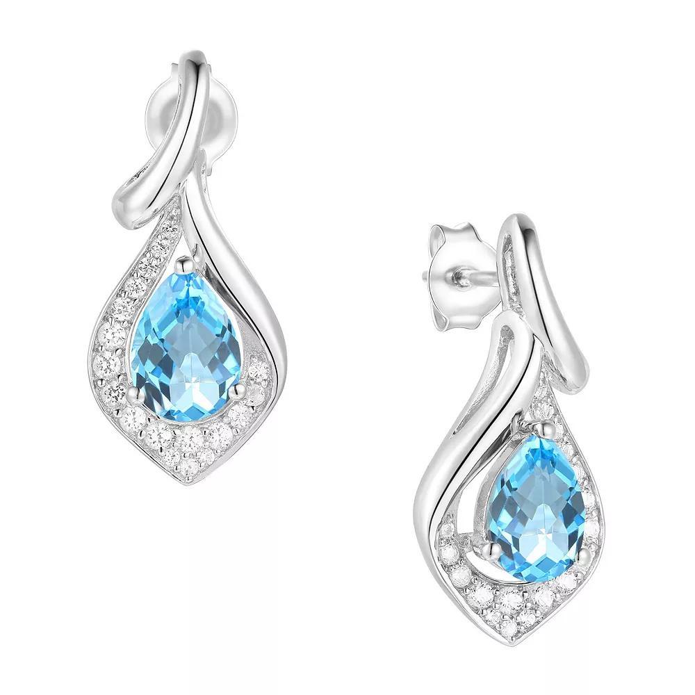 Rhodium-Plated Blue Topaz & Lab-Created White Sapphire Stud Earrings, Women's, Sterling Product Image