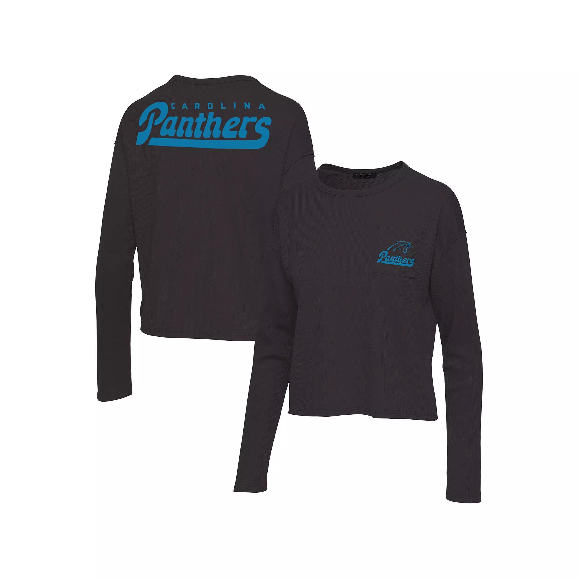 Women's Junk Food Black Carolina Panthers Pocket Thermal Long Sleeve T-Shirt,  Product Image