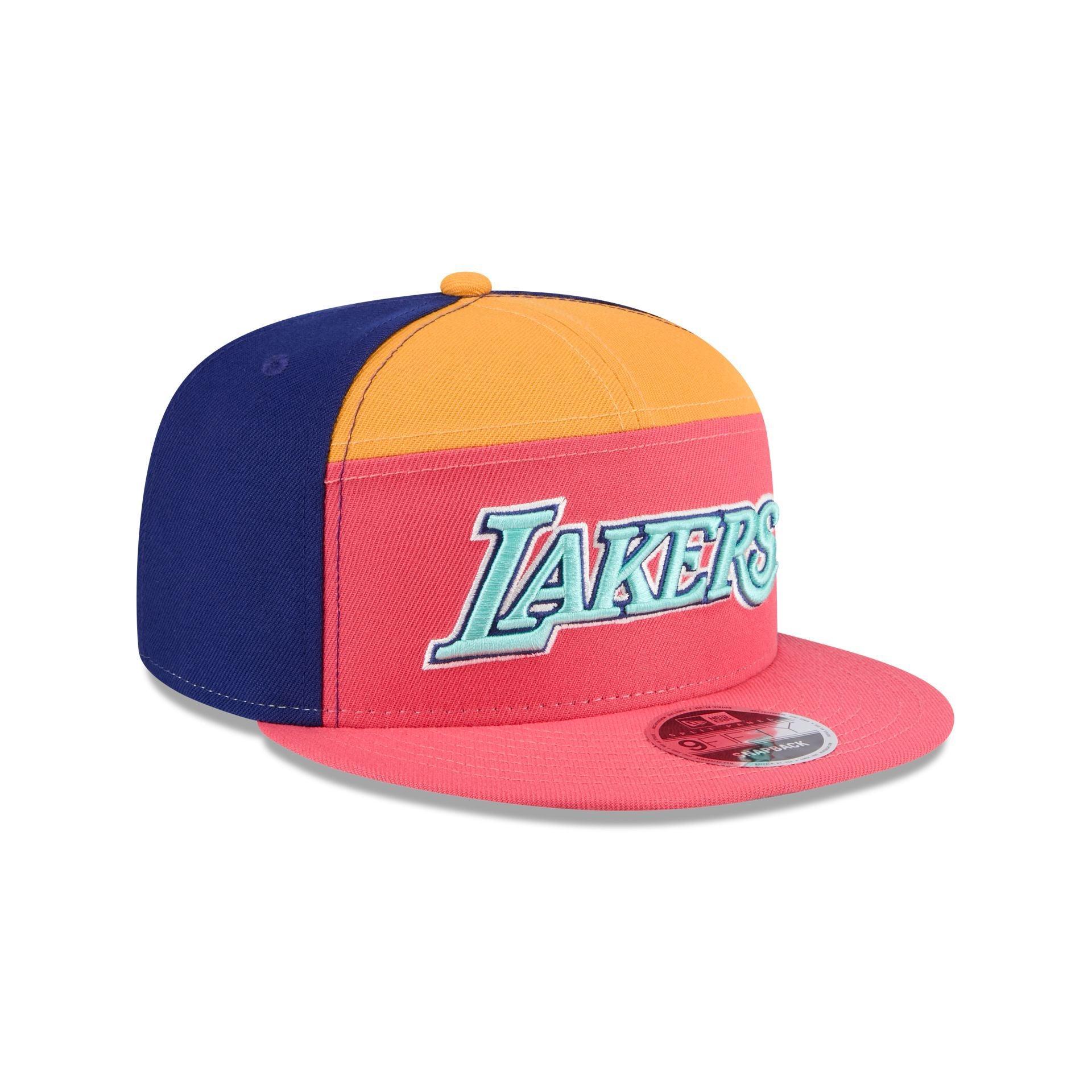 Los Angeles Lakers Coral 9FIFTY Split Panel Snapback Hat Male Product Image