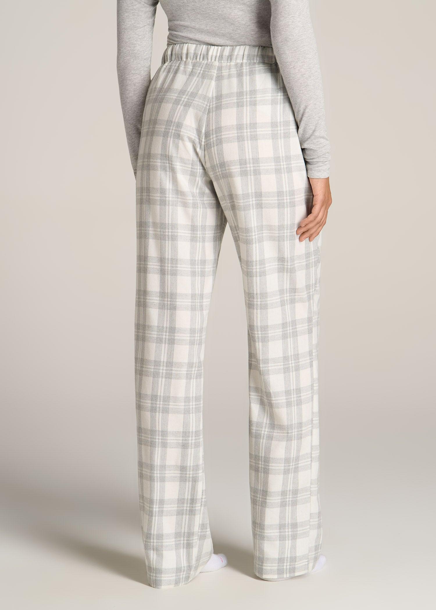 Open-Bottom Flannel Pajama Pants for Tall Women in Heather Grey and White Plaid Female Product Image