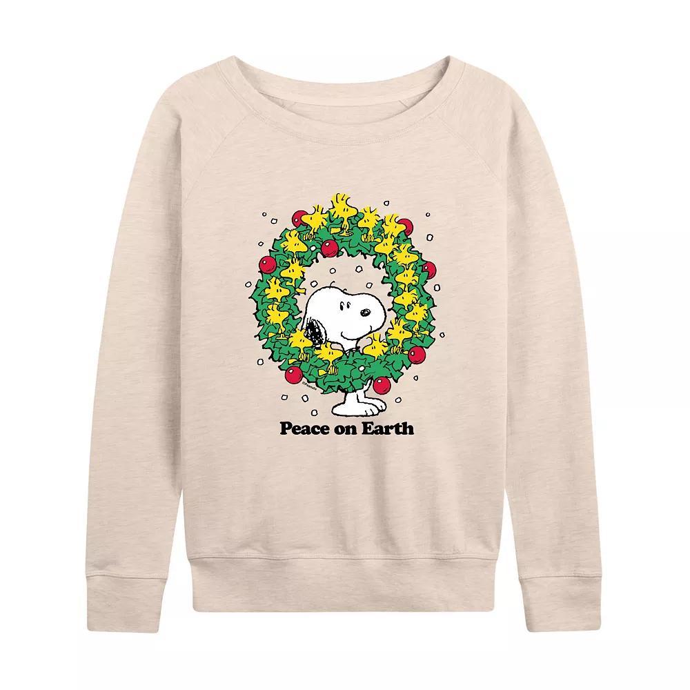 Women's Peanuts Peace On Earth French Terry Long Sleeve Tee,  Product Image