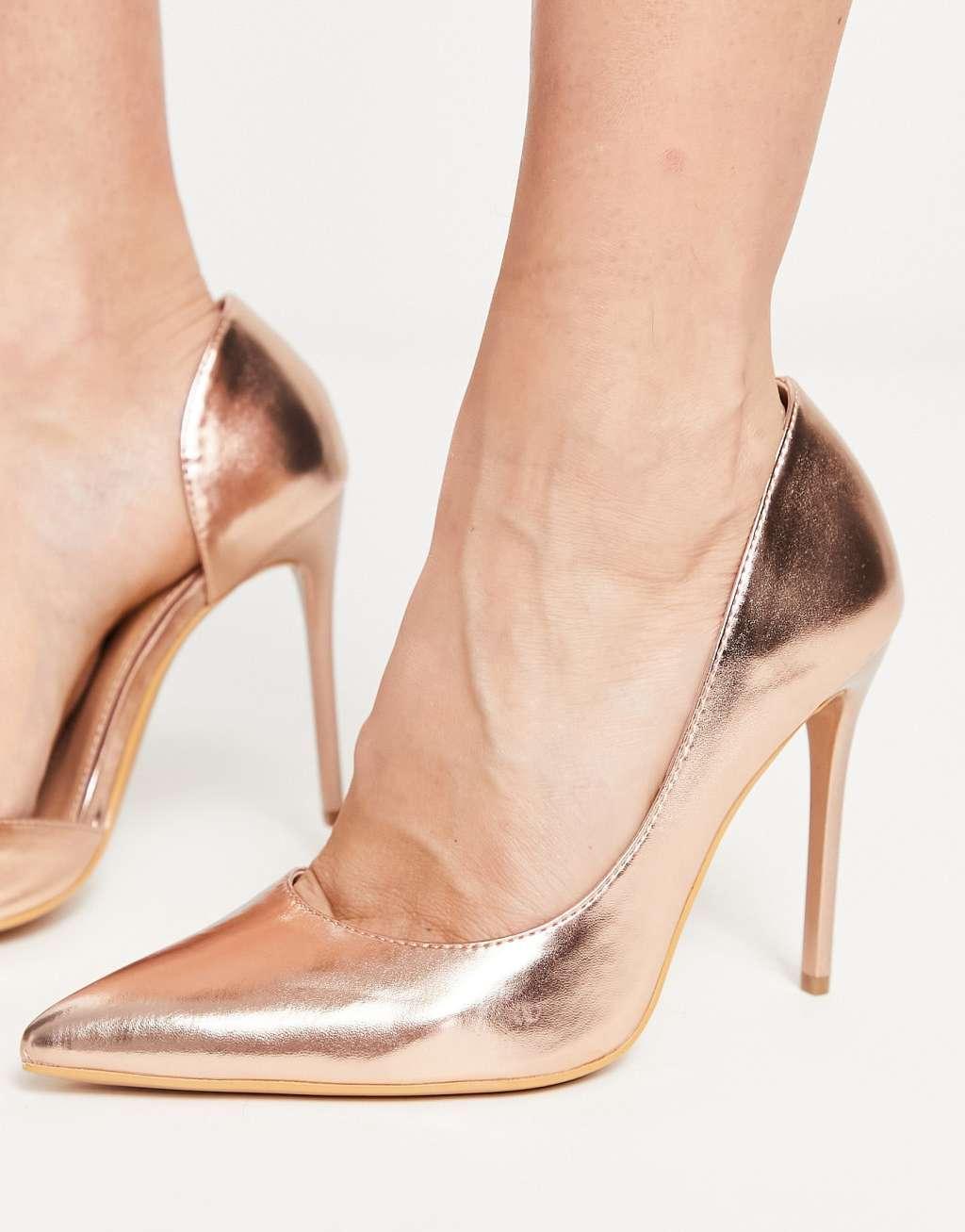 Truffle Collection pointed stiletto heels in rose gold Product Image