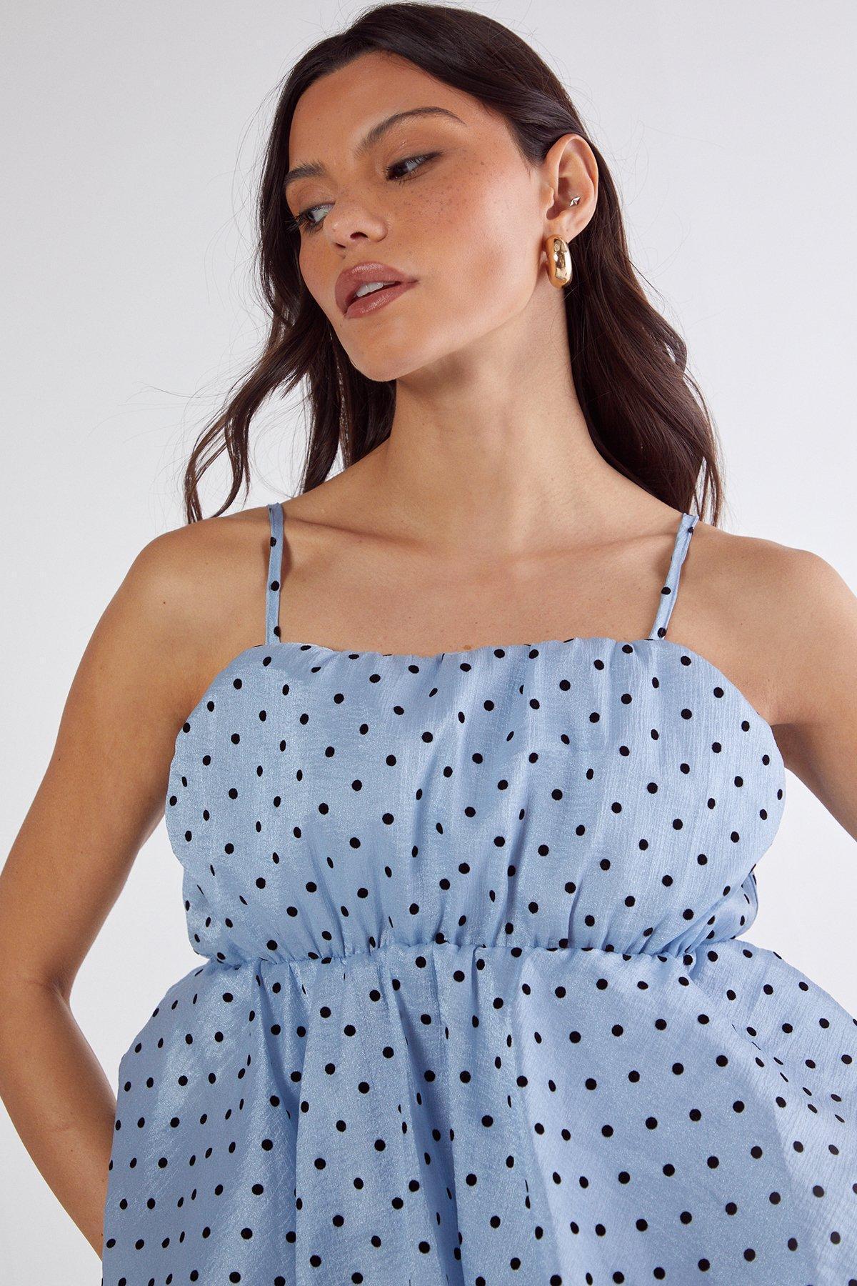 Flocked Polka Dot Bubble Hem Longline Cami Top Product Image