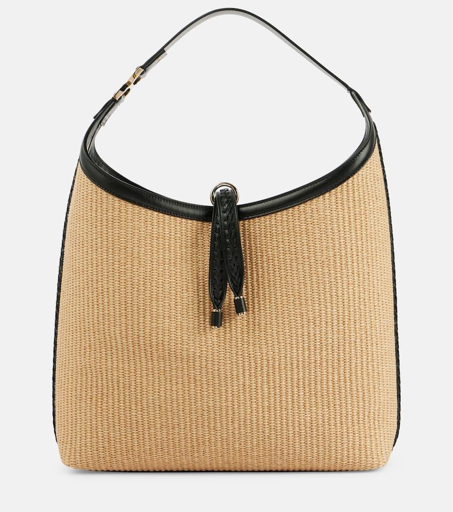 CHLOÉ Marcie Small Raffia Shoulder Bag In Beige Product Image