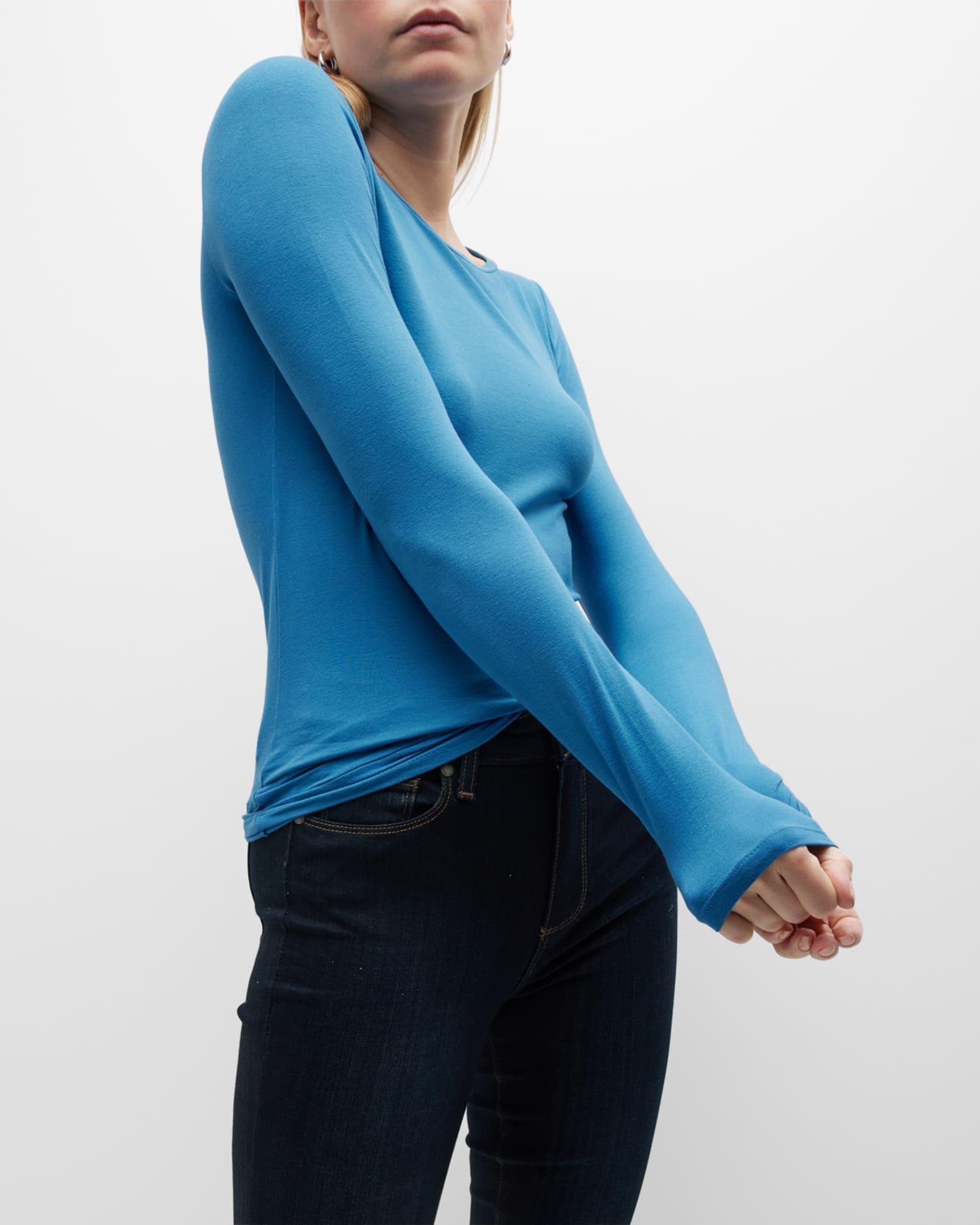 Soft Touch Flat-Edge Long-Sleeve Crewneck Top Product Image
