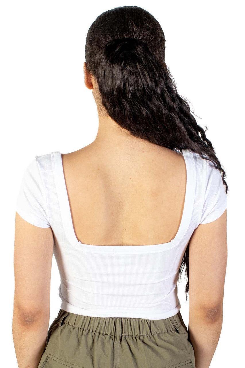 White Square Neck Button Front Crop Tee Product Image