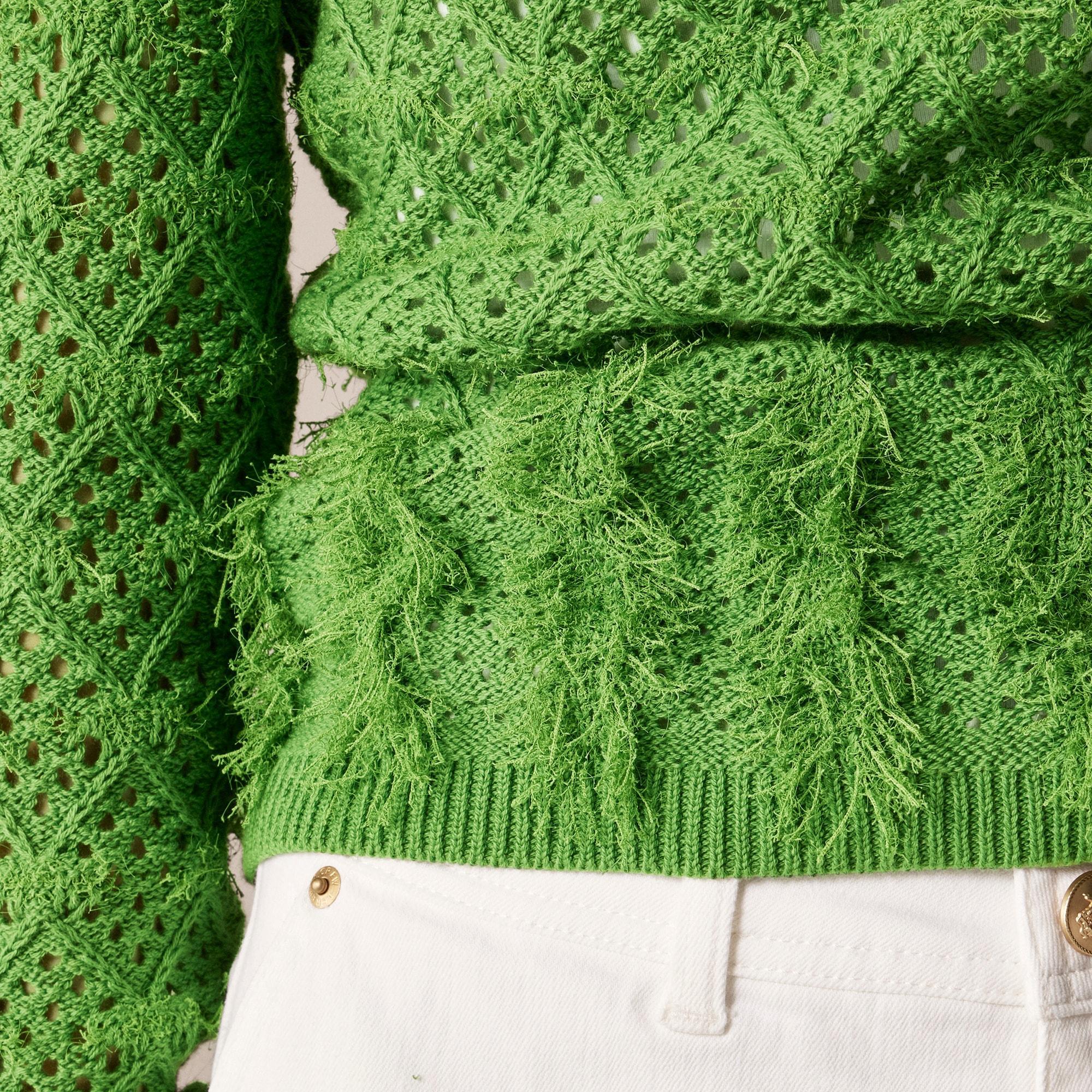 Pointelle crewneck sweater with fringe Product Image