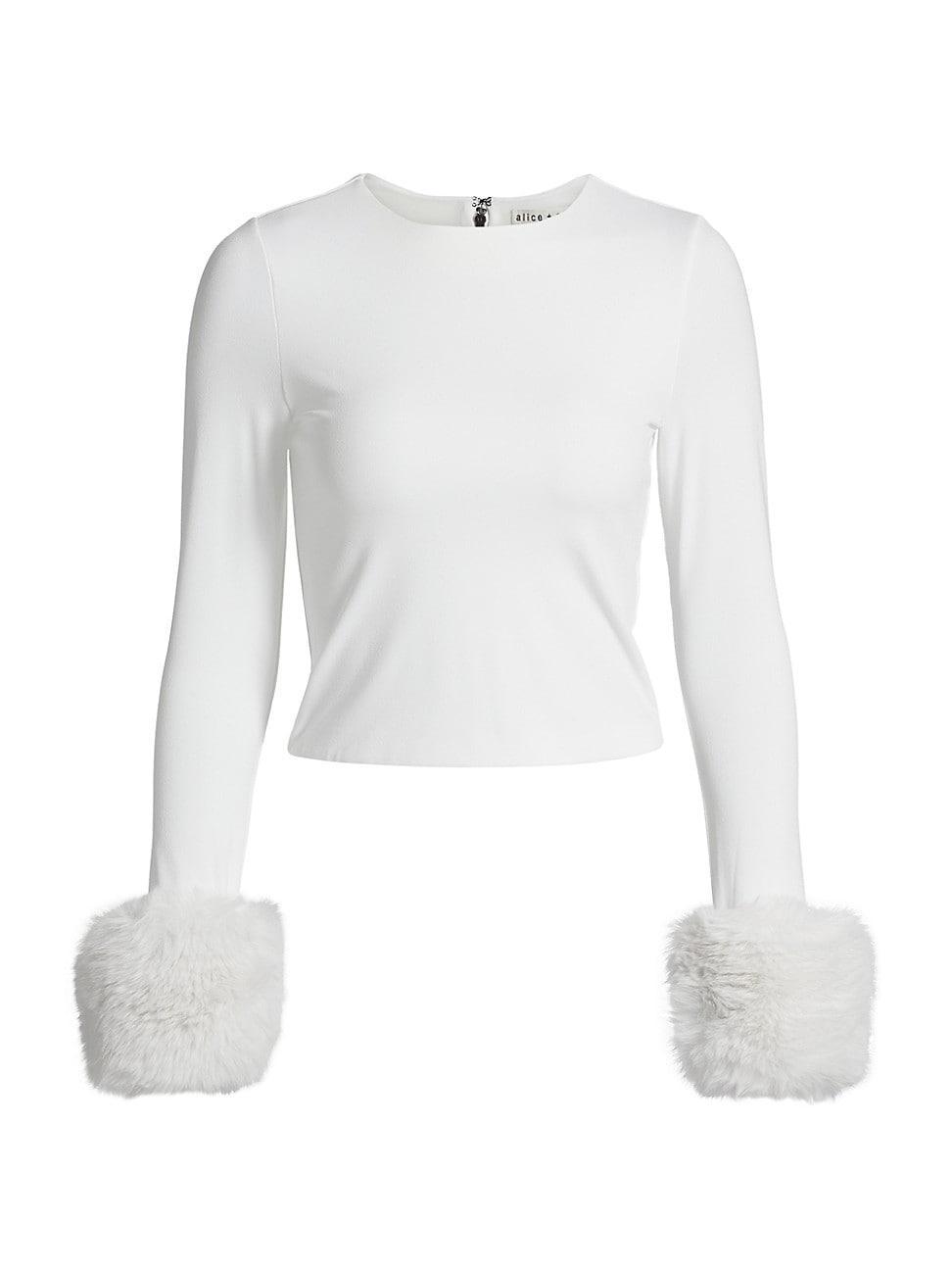 Womens Delaina Cropped Faux Fur-Cuff Top Product Image