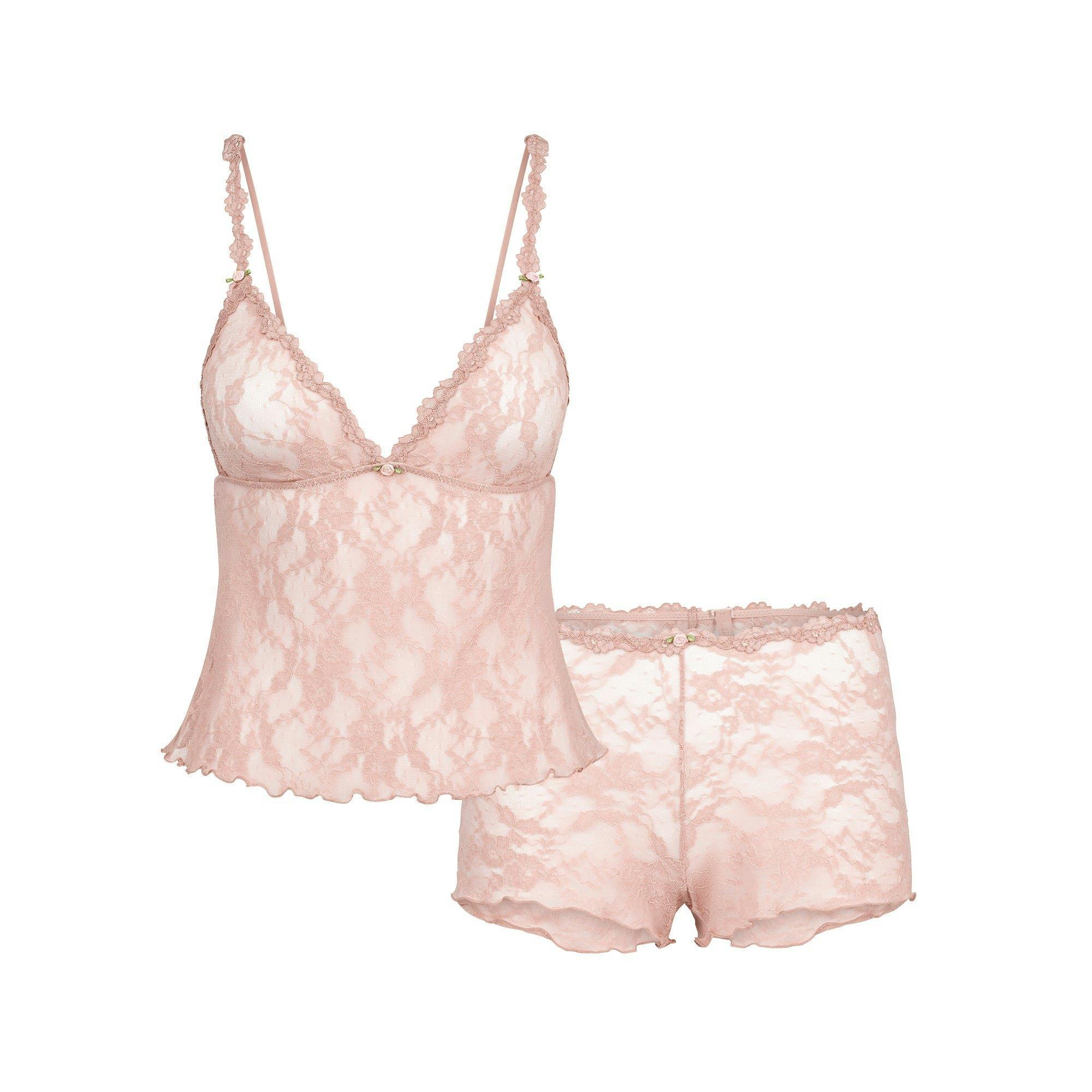 STRETCH LACE TRIANGLE CAMI AND SHORT SET | MORGANITE Product Image